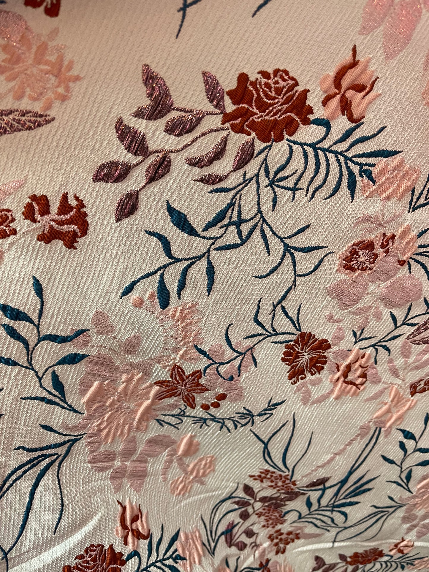 Metallic luxury brocade dabble face metallic pink with pink flowers design made in Italy