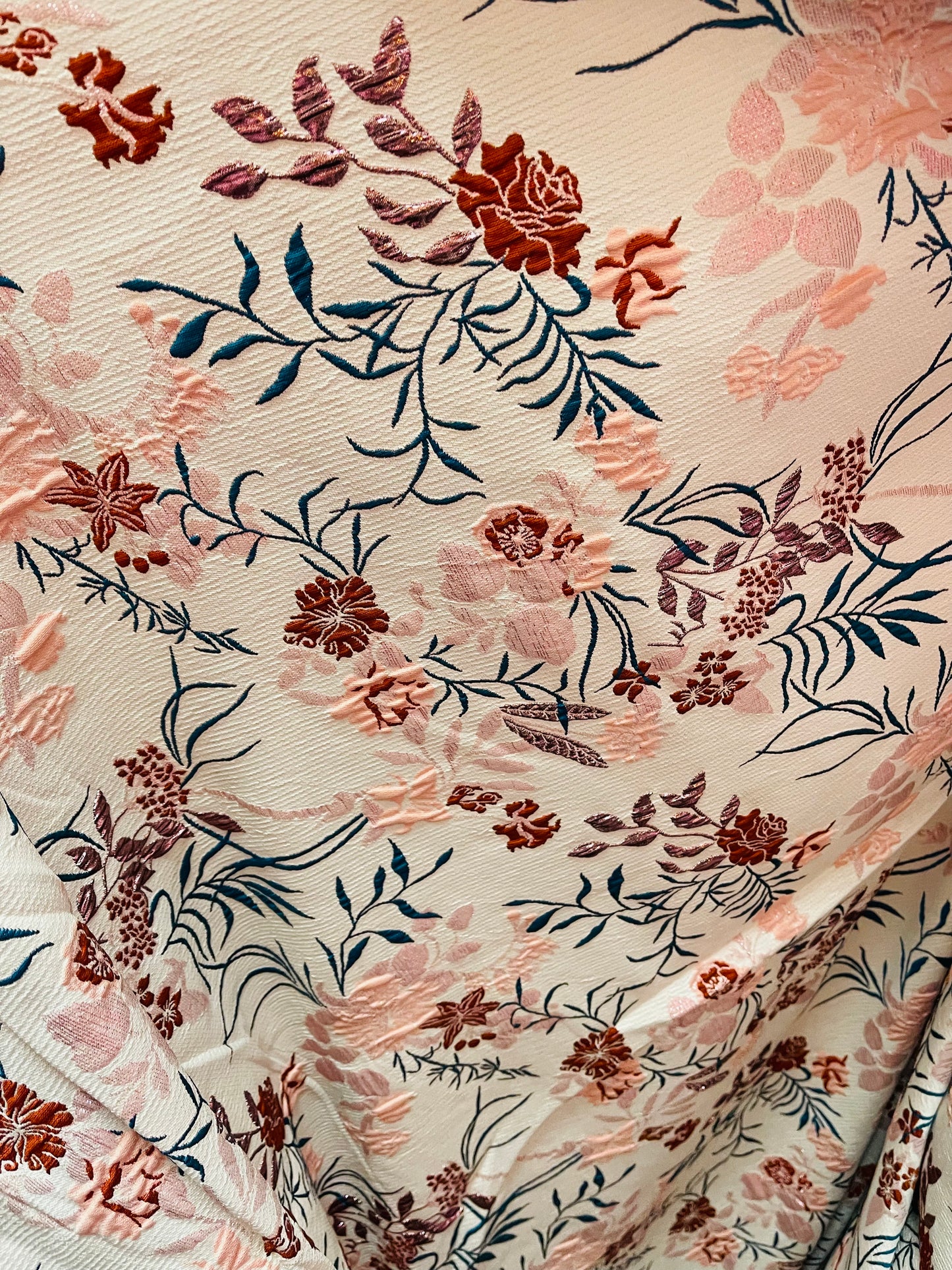 Metallic luxury brocade dabble face metallic pink with pink flowers design made in Italy