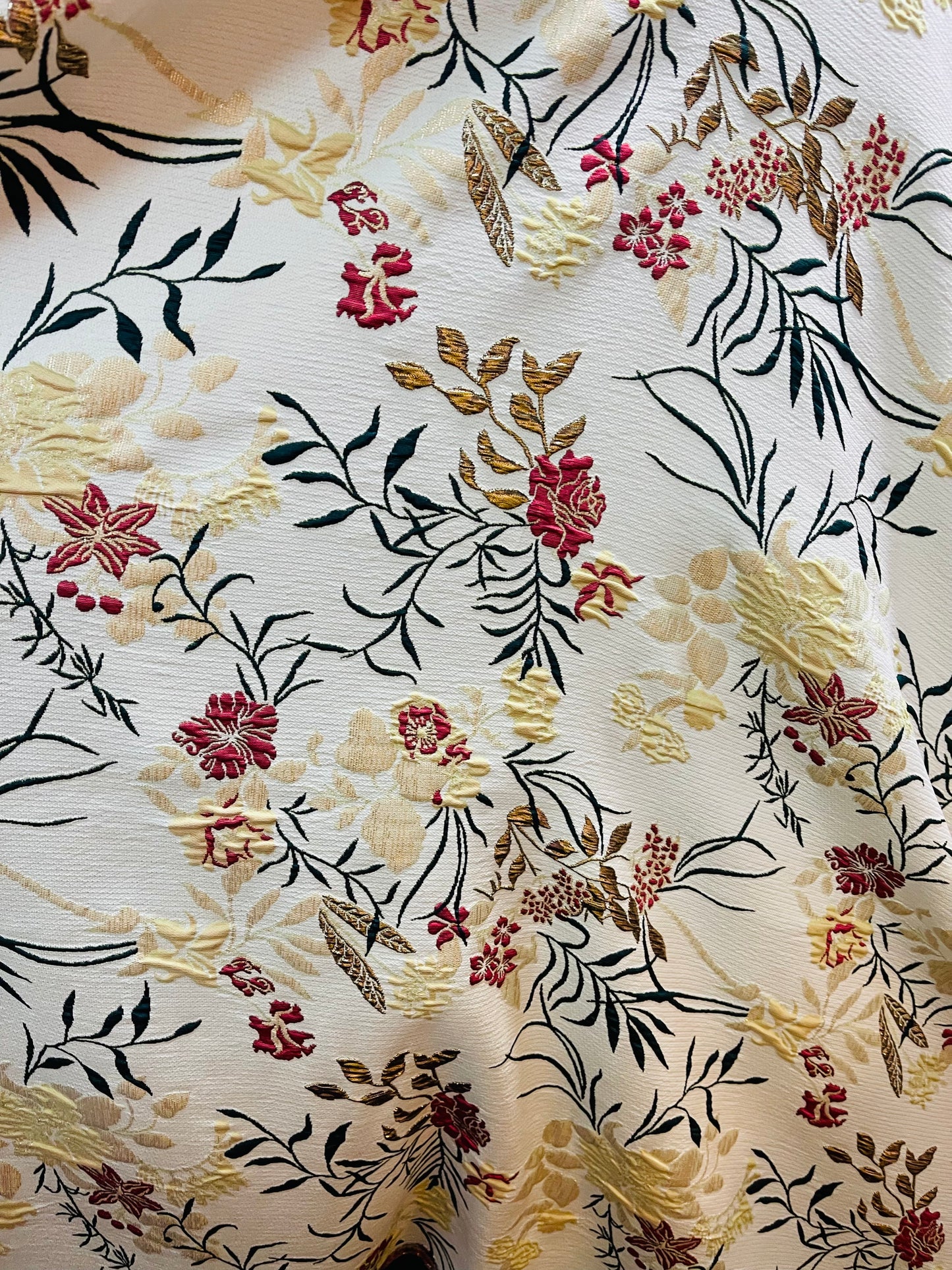 Metallic luxury brocade dabble face champagne with wine flowers design made in Italy