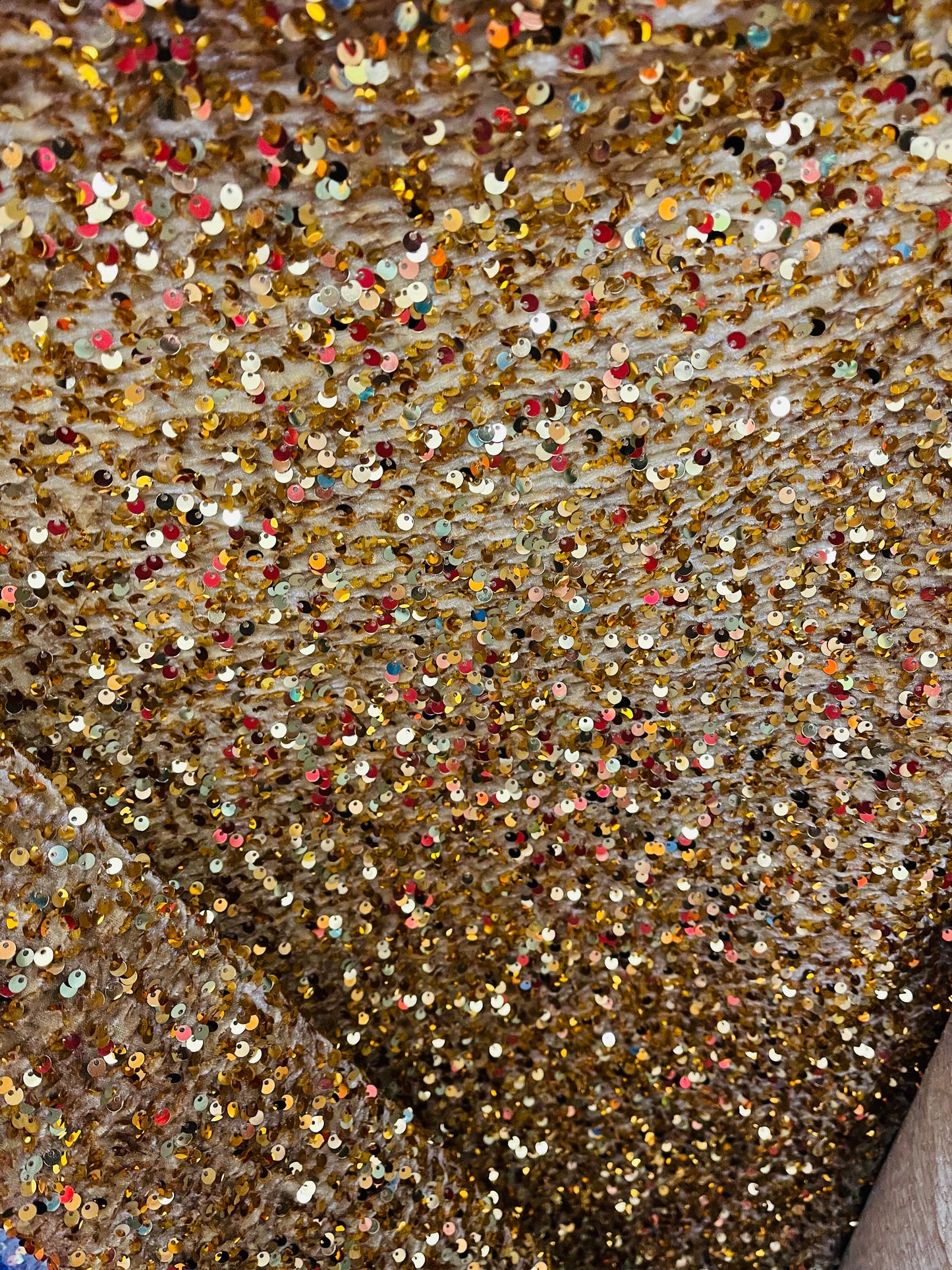 Gold on champagne 4way stretch velvet sequins velvet great for dress prom jackets pants skirt and much more