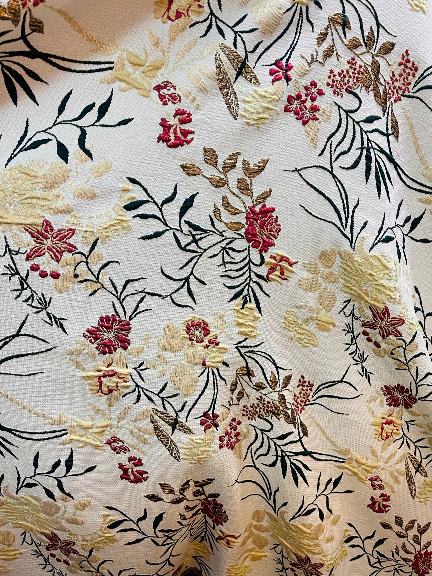 Metallic luxury brocade dabble face champagne with wine flowers design made in Italy
