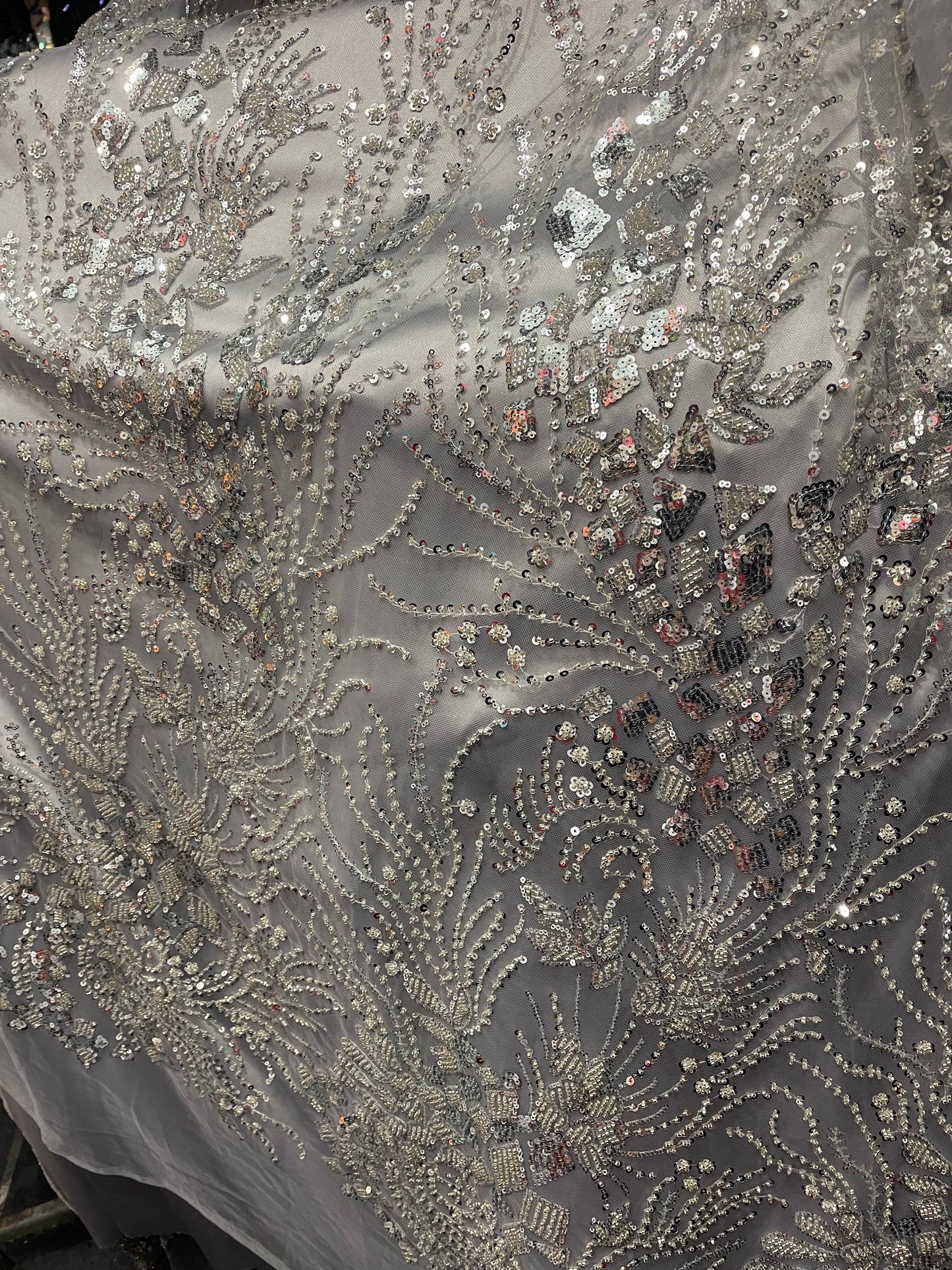 Silver beaded lace great for dress jacket pants skirt and much more made in Italy