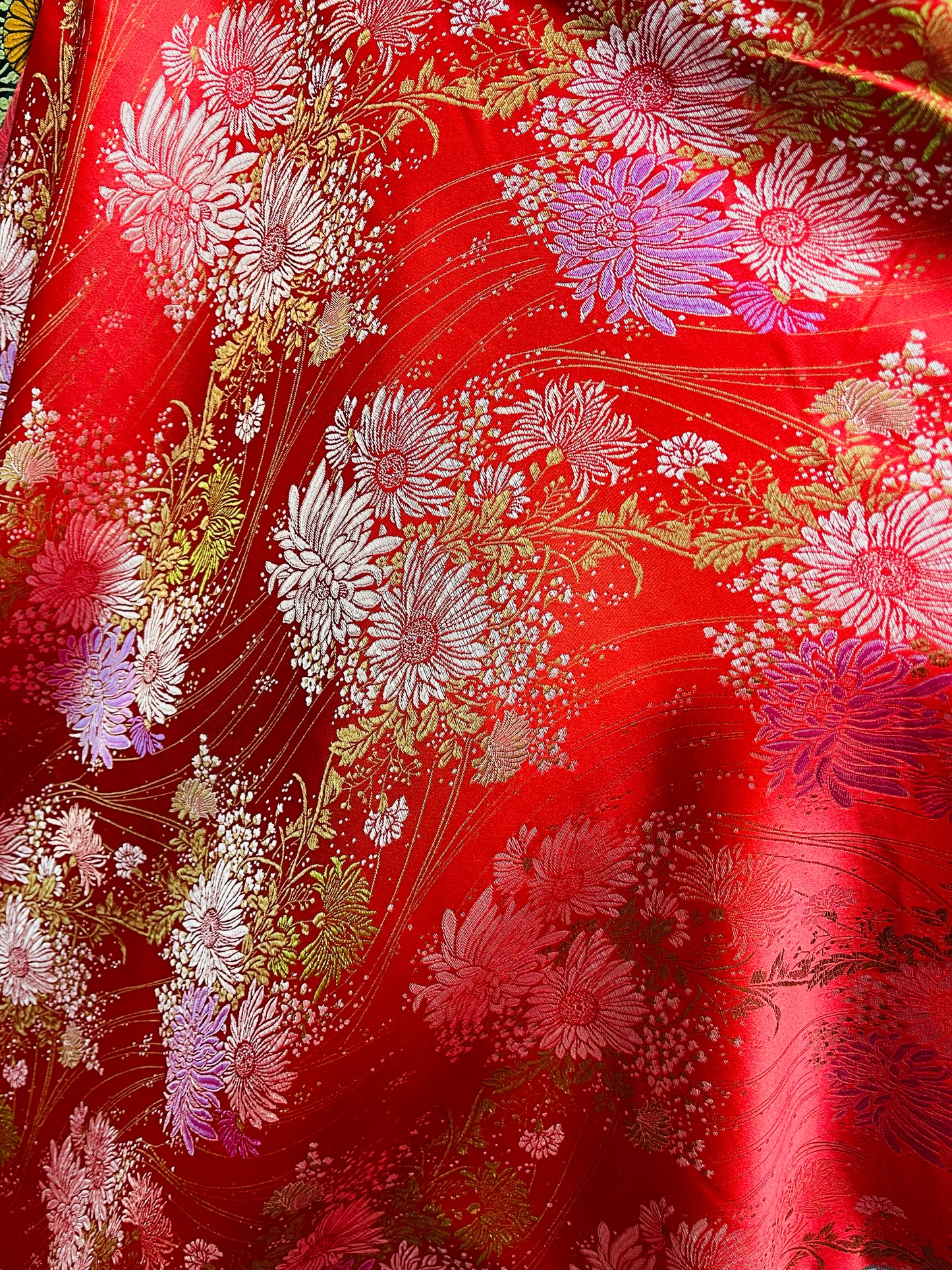 RED flowers Japanese style brocade great for pants skirt shirt dress pillow cover and much more