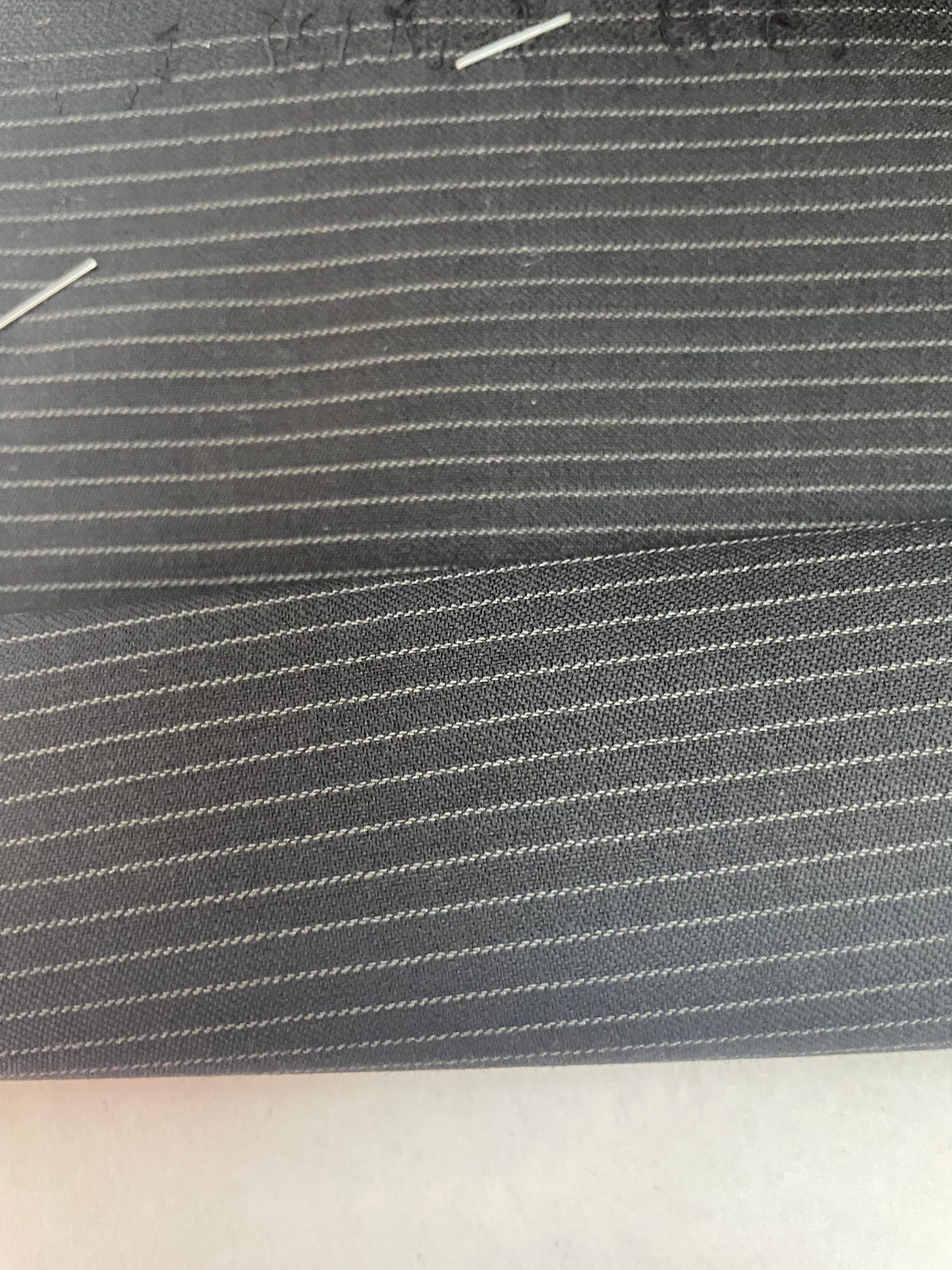 100% wool super 220s quality navy blue with white stripes made in Italy by Salvatore ferragamo