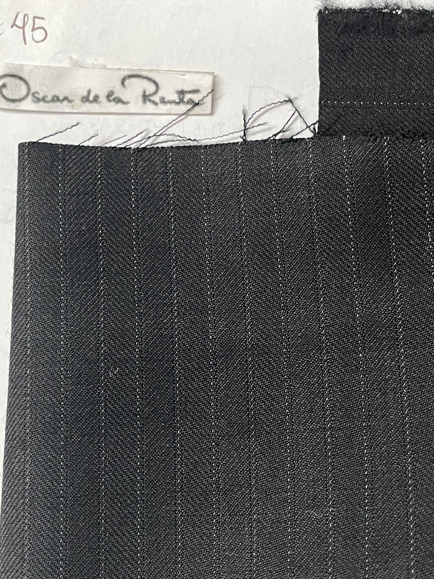 100% wool super 220s quality black with burgundy and white shadow stripes made in Italy by Oscar de la renta