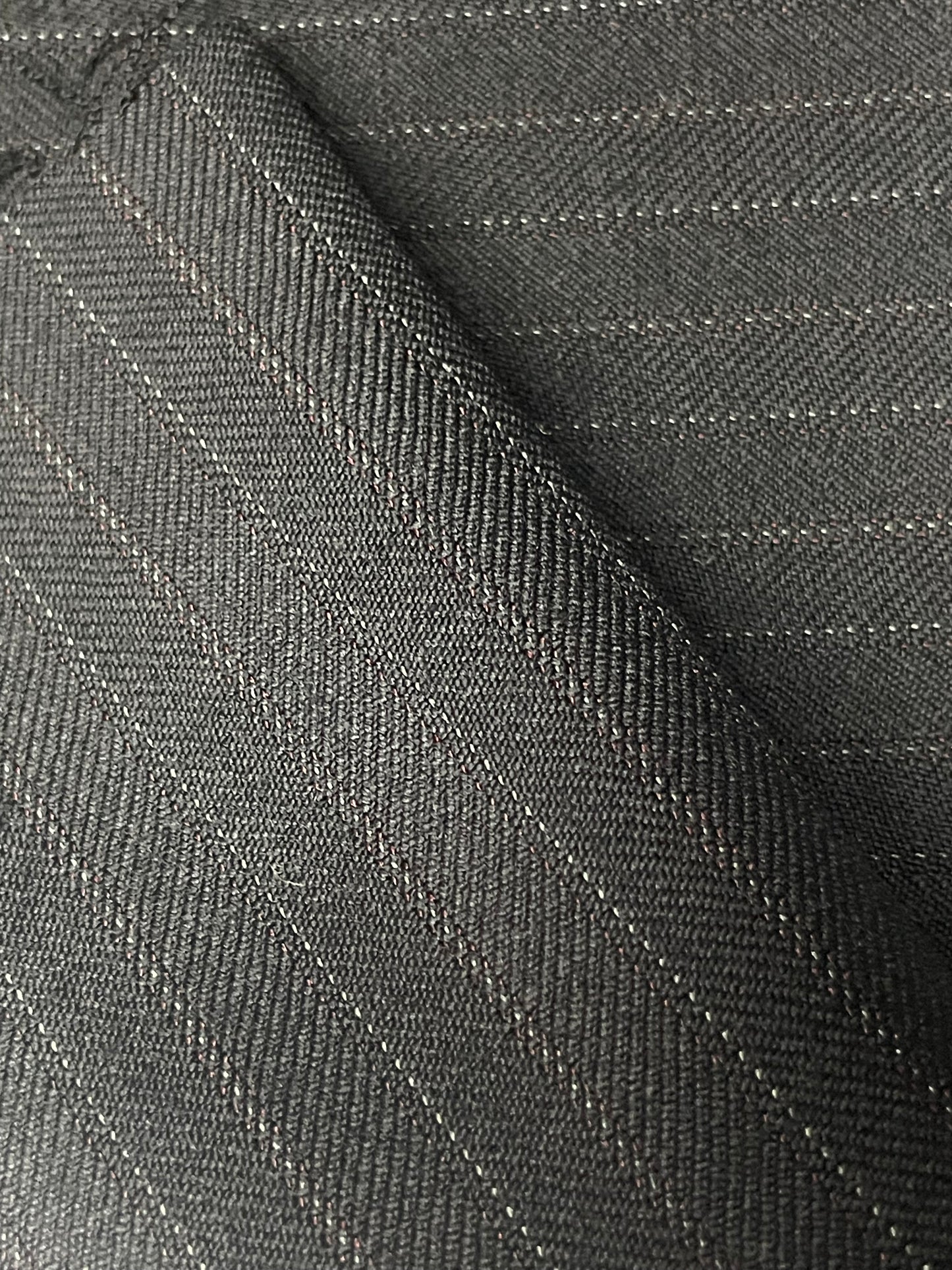 100% wool super 220s quality black with burgundy and white shadow stripes made in Italy by Oscar de la renta