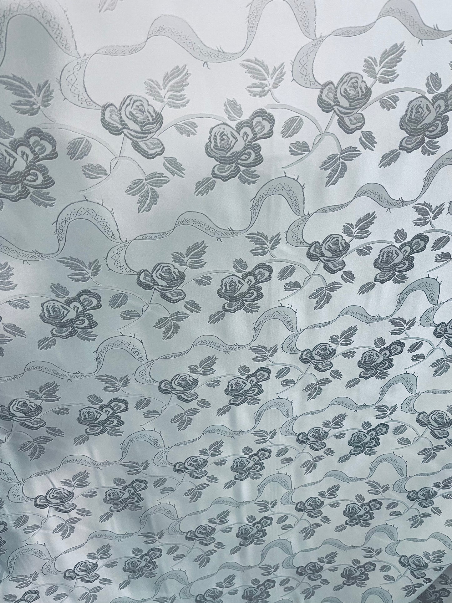 White flowers Japanese style brocade great for pants skirt shirt dress pillow cover and much more