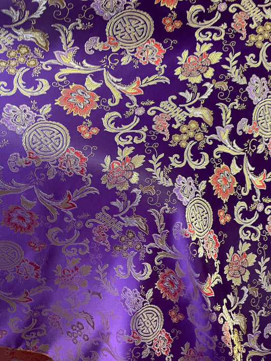 Purple and gold Japanese style designer satin Brocade great for dress jacket pants skirt and much more