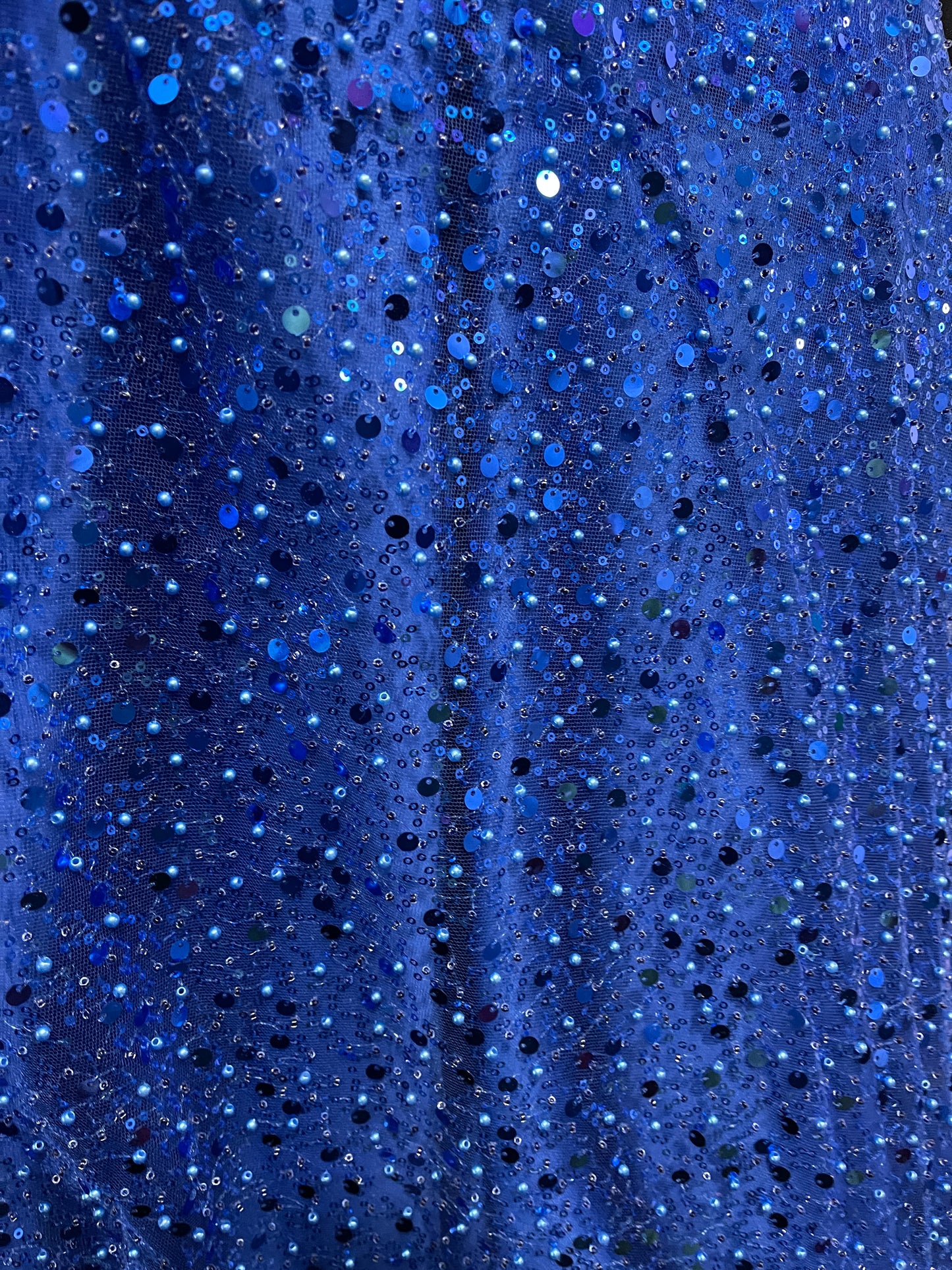 Royal blue beaded pores sequins lace made in France