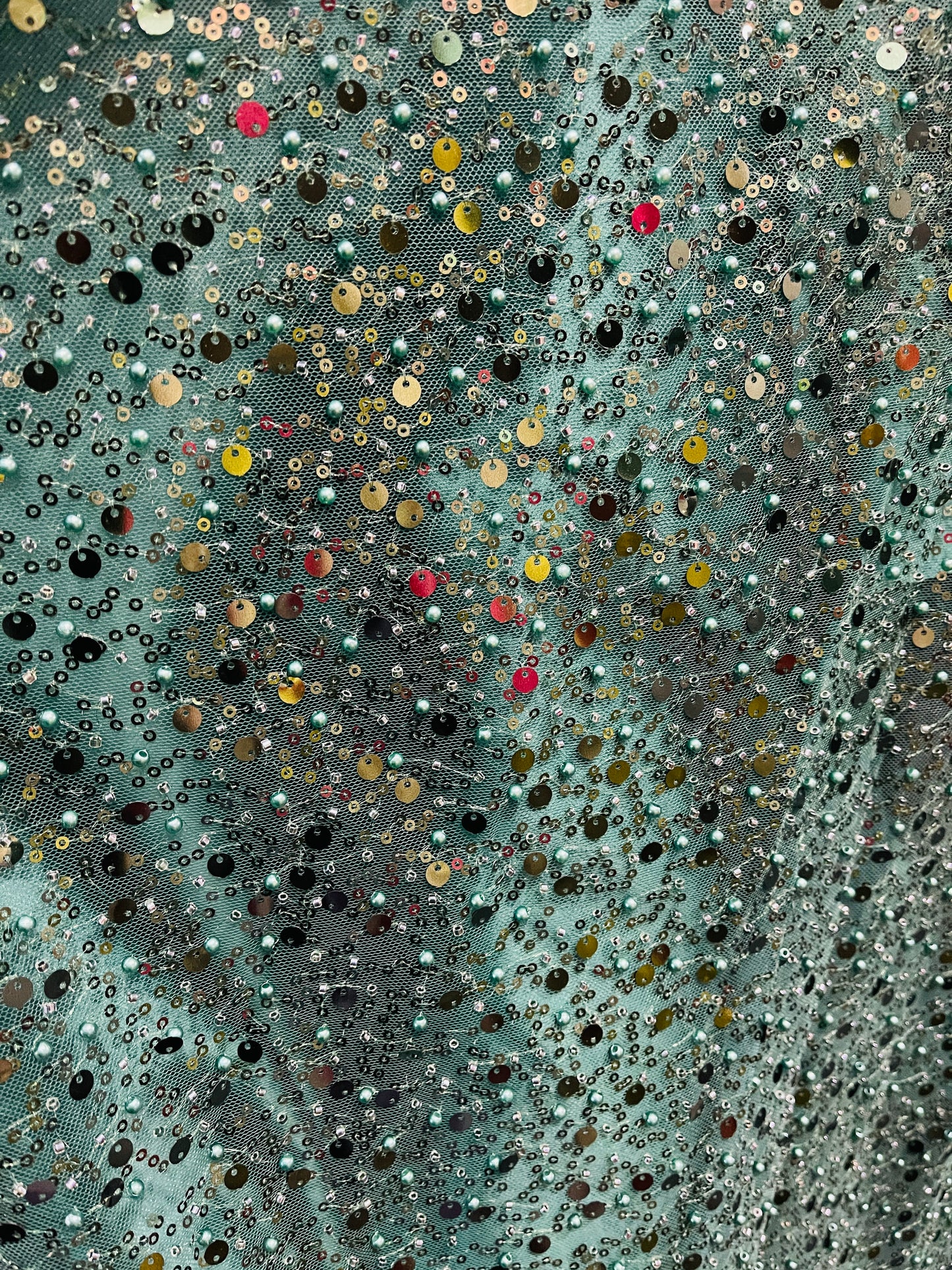 Hunter green beaded pores sequins lace made in France