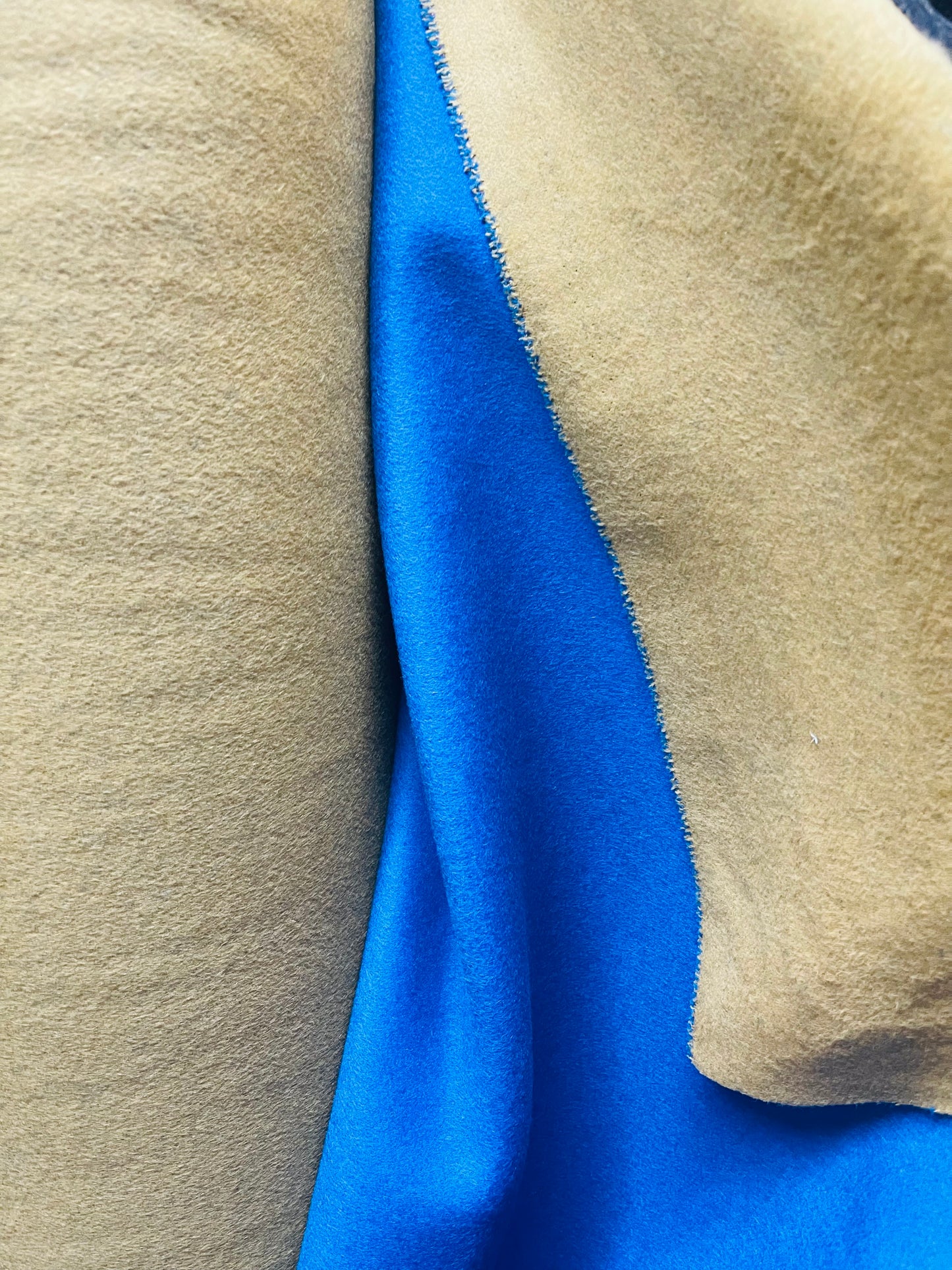 Blue with tan 100%Wool Cashmere dabbled face design by Lora piano