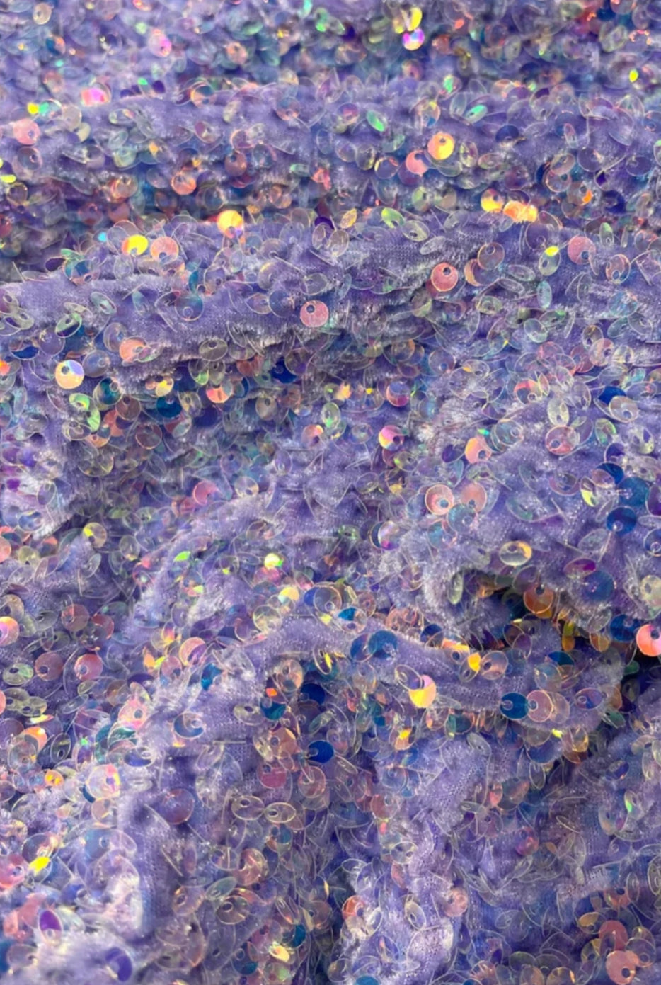 Lilac iridescent Designer 4way stretch velvet sequins lace