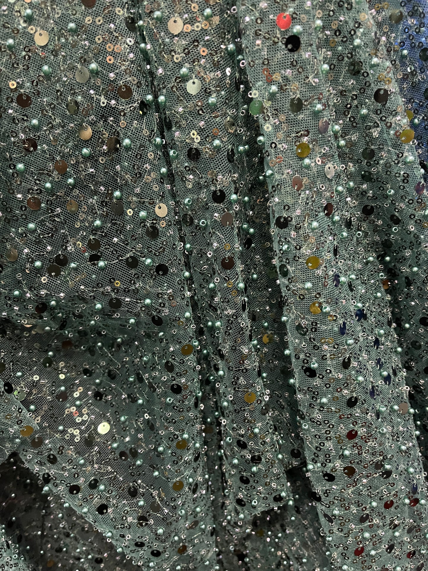 Hunter green beaded pores sequins lace made in France
