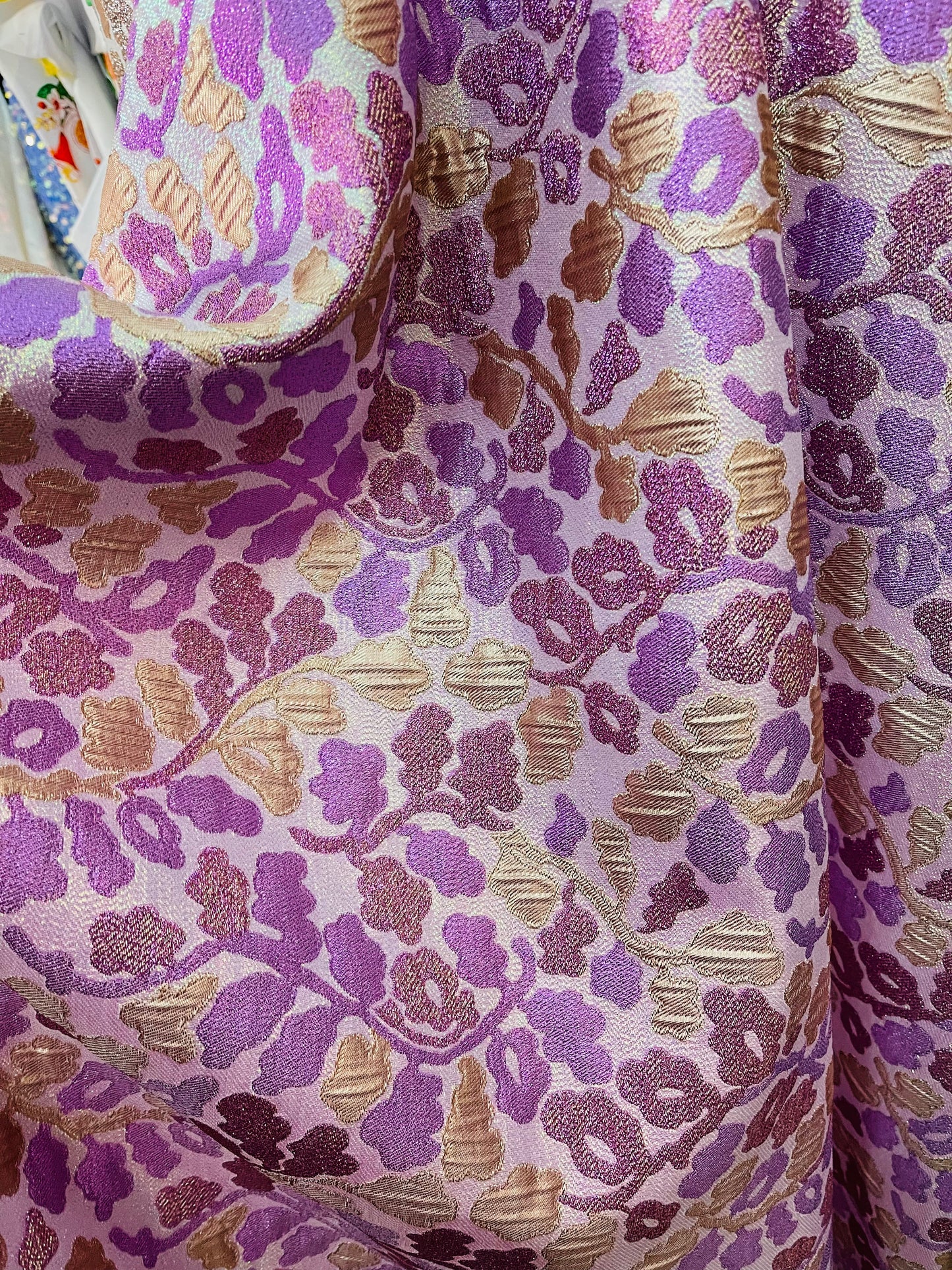 Metallic Lilac gold Elegant designer mikado Floral Brocade great for dress jacket pants skirt and much more made in Italy