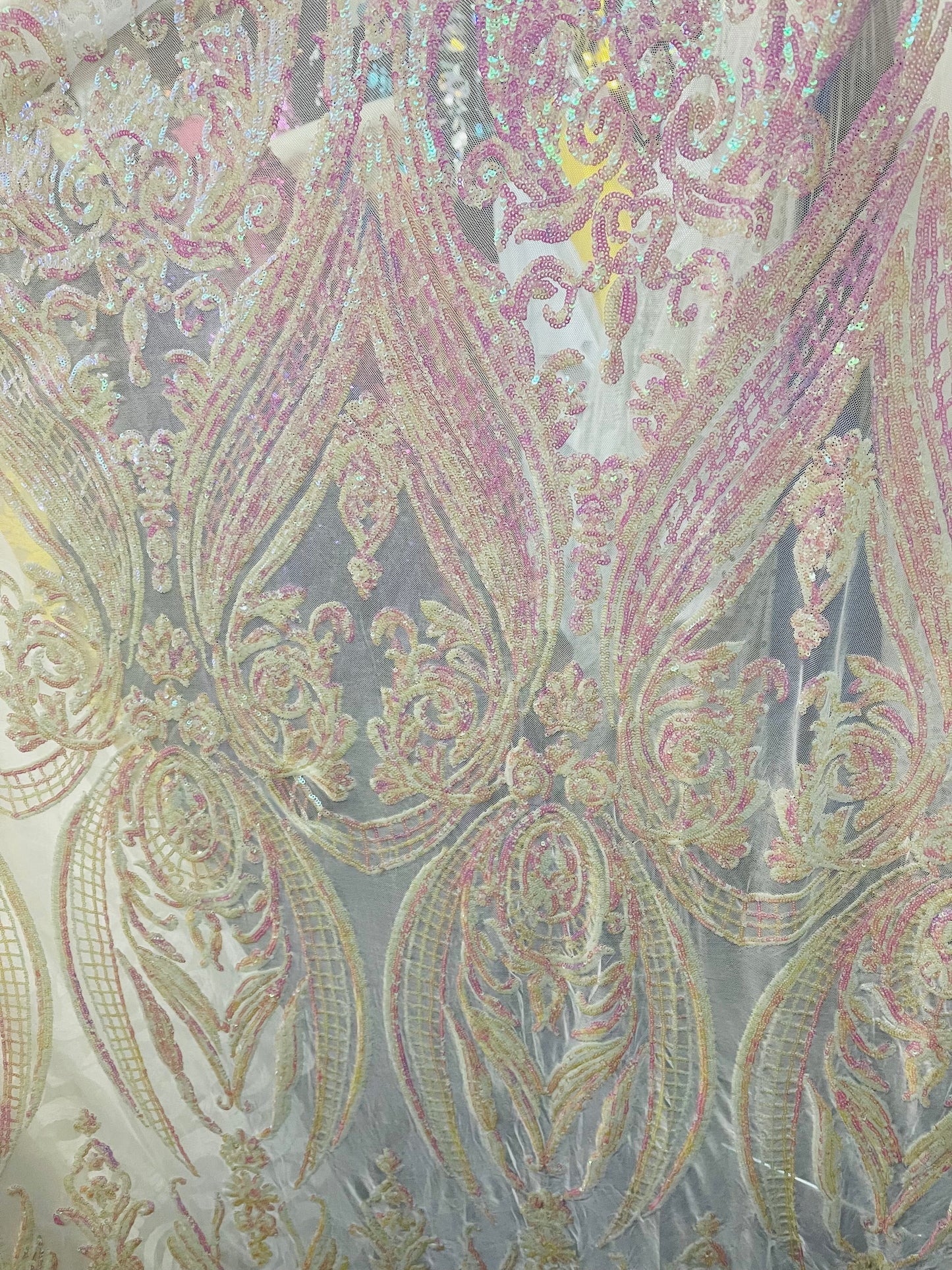 White ABE 4 way sequence lace great fabric for prom and wedding dress and much more