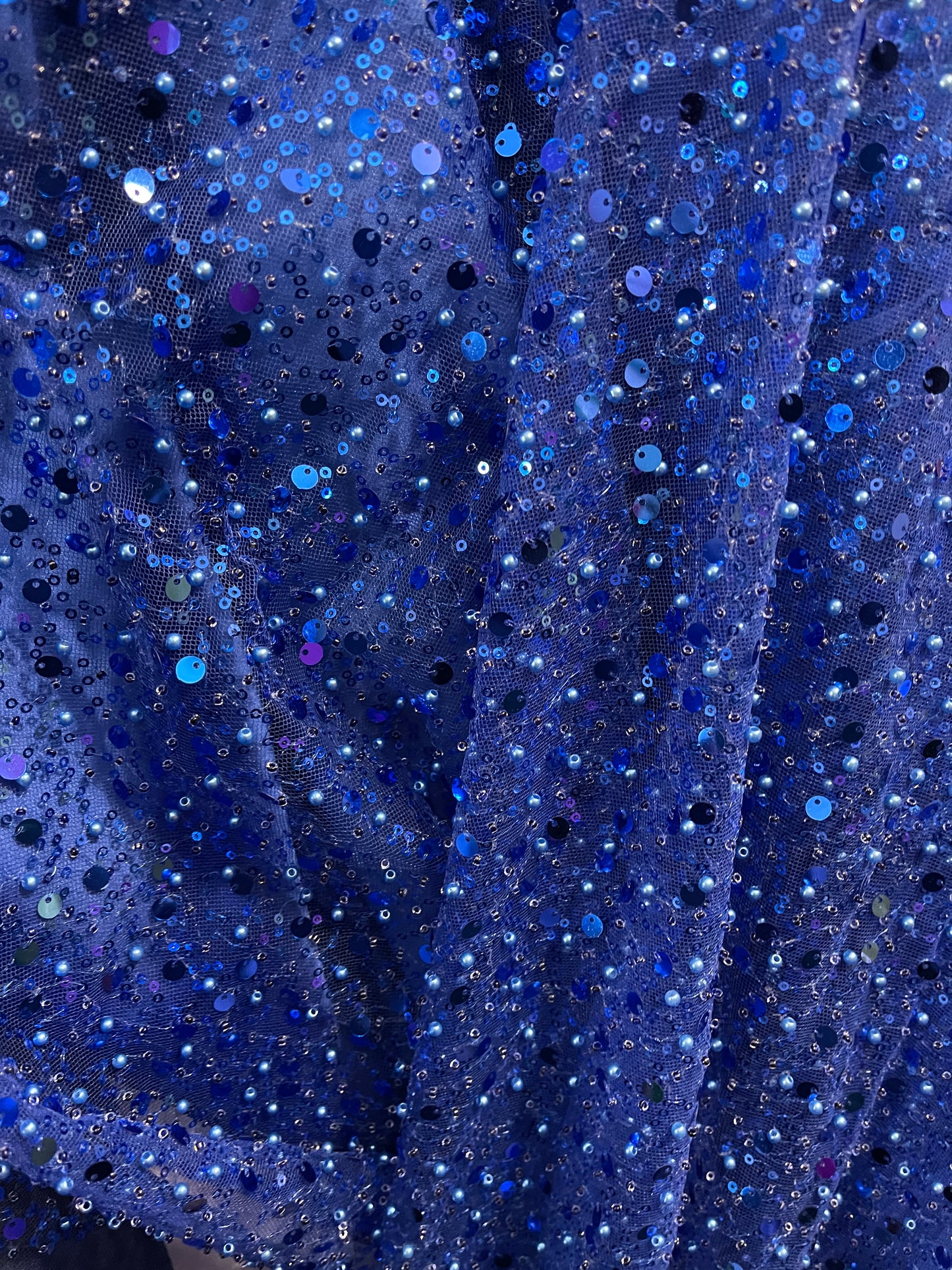 Royal blue beaded pores sequins lace made in France