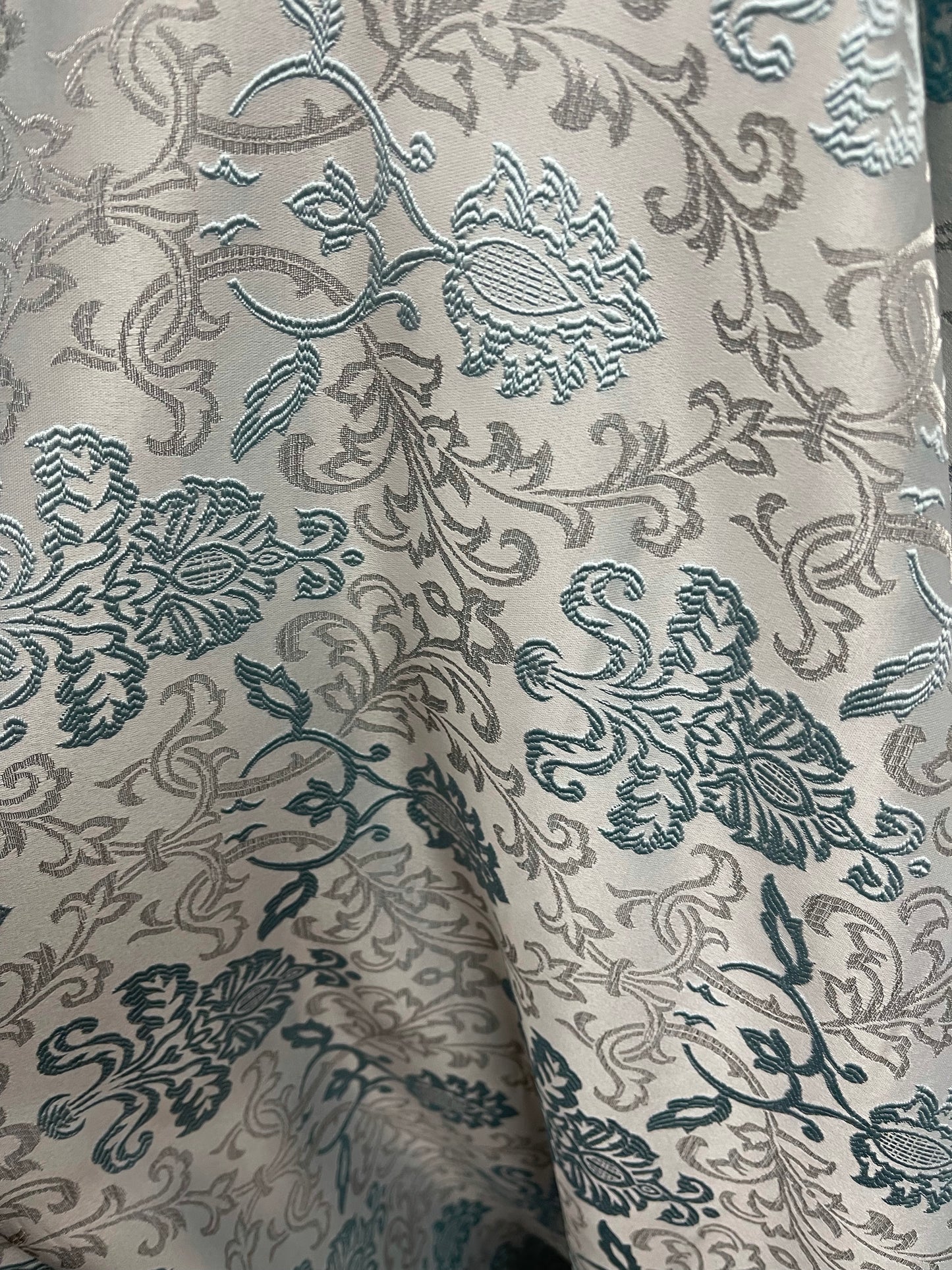 Designer luxury brocade silver with babe blue design made in Italy