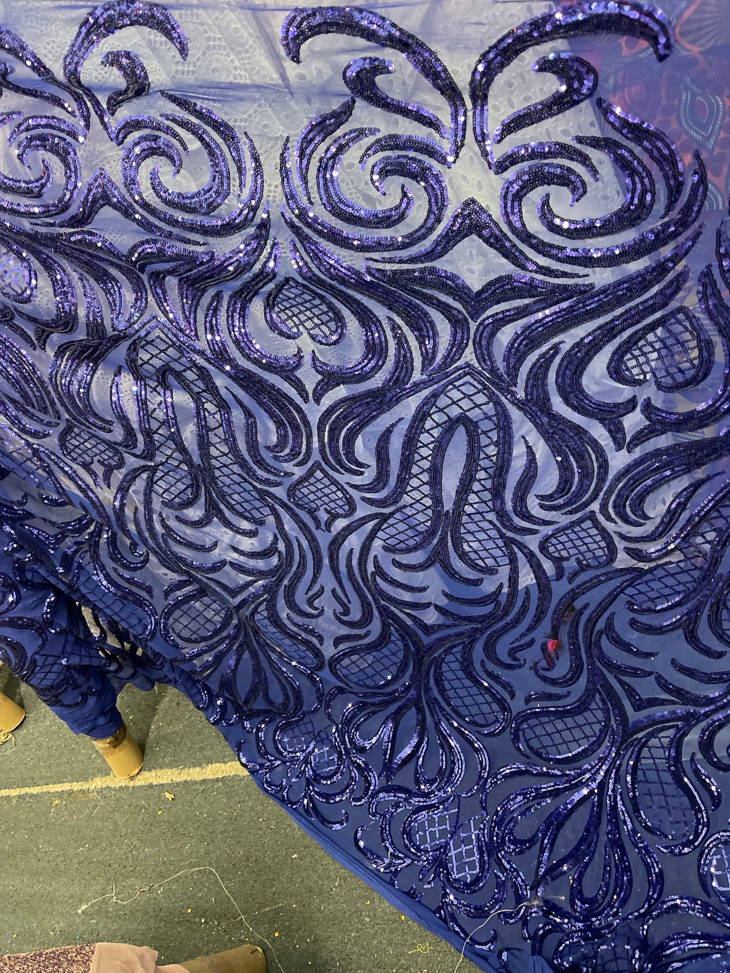 Designer 4way stretch sequins lace