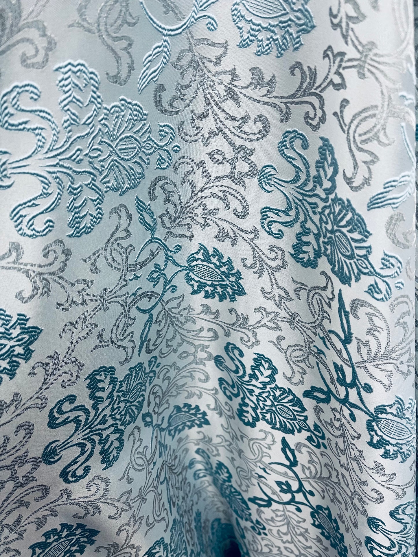 Designer luxury brocade silver with babe blue design made in Italy