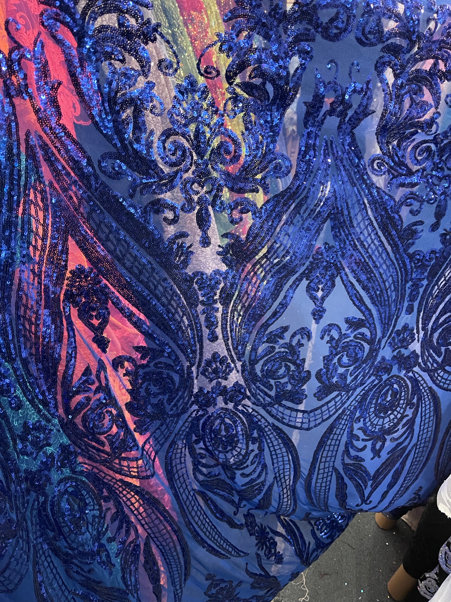 Royal blue 4 way sequence lace great fabric for prom and wedding dress and much more