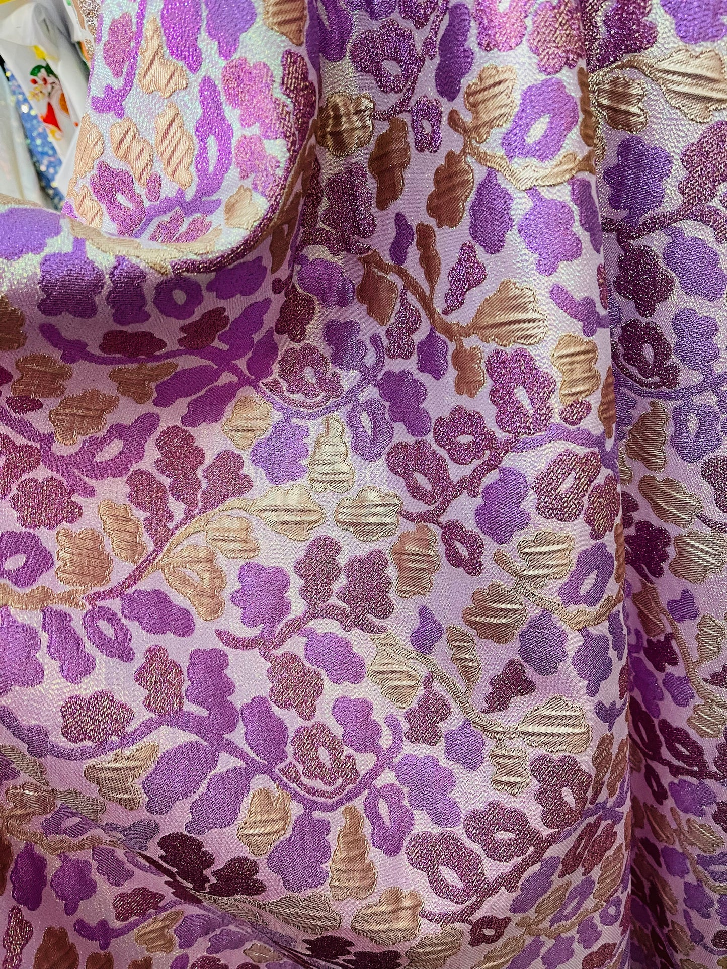 Metallic Lilac gold Elegant designer mikado Floral Brocade great for dress jacket pants skirt and much more made in Italy