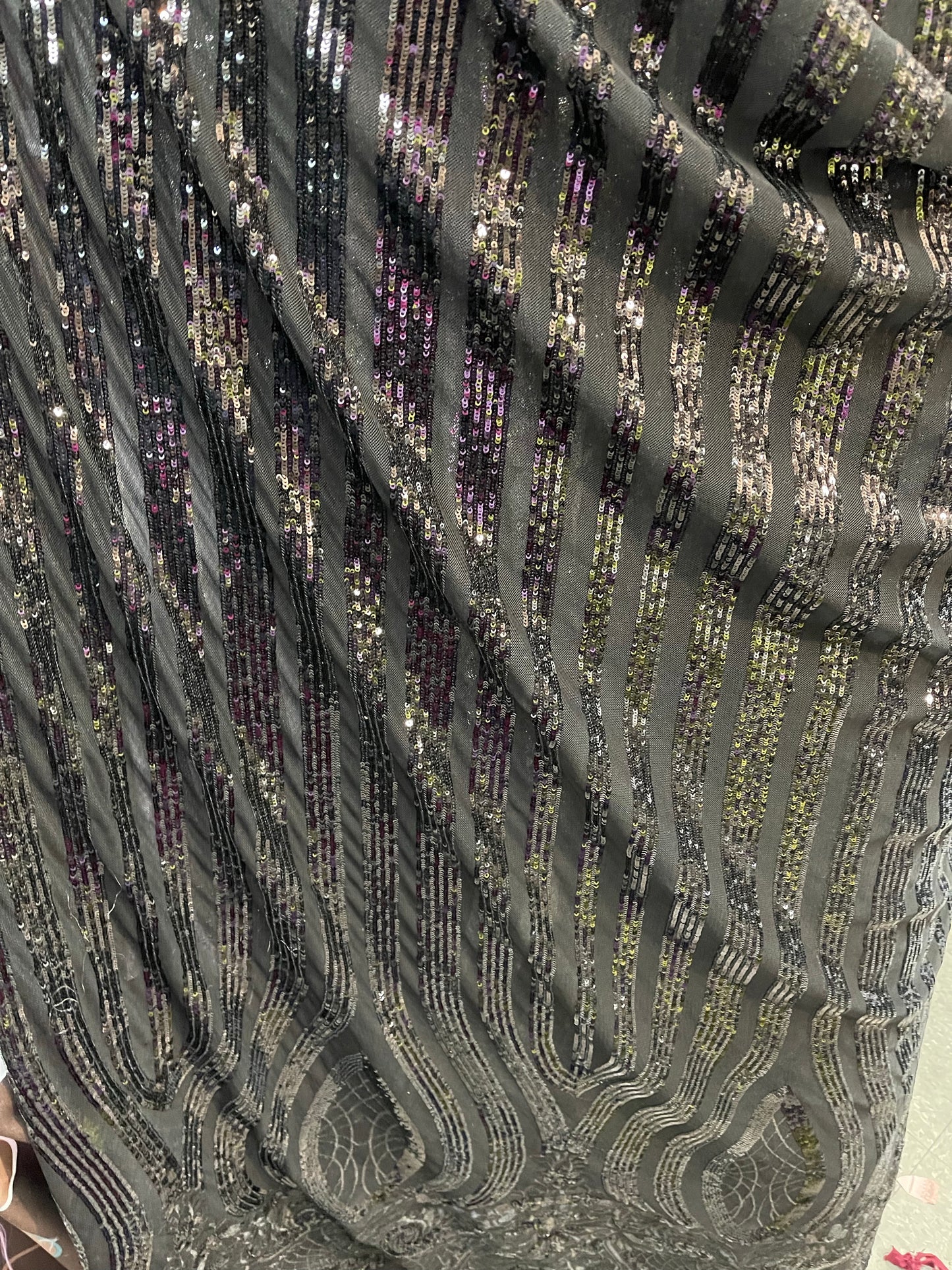 Black shinny 4 WAY LACE sequence lace for prom wedding table cover and much more