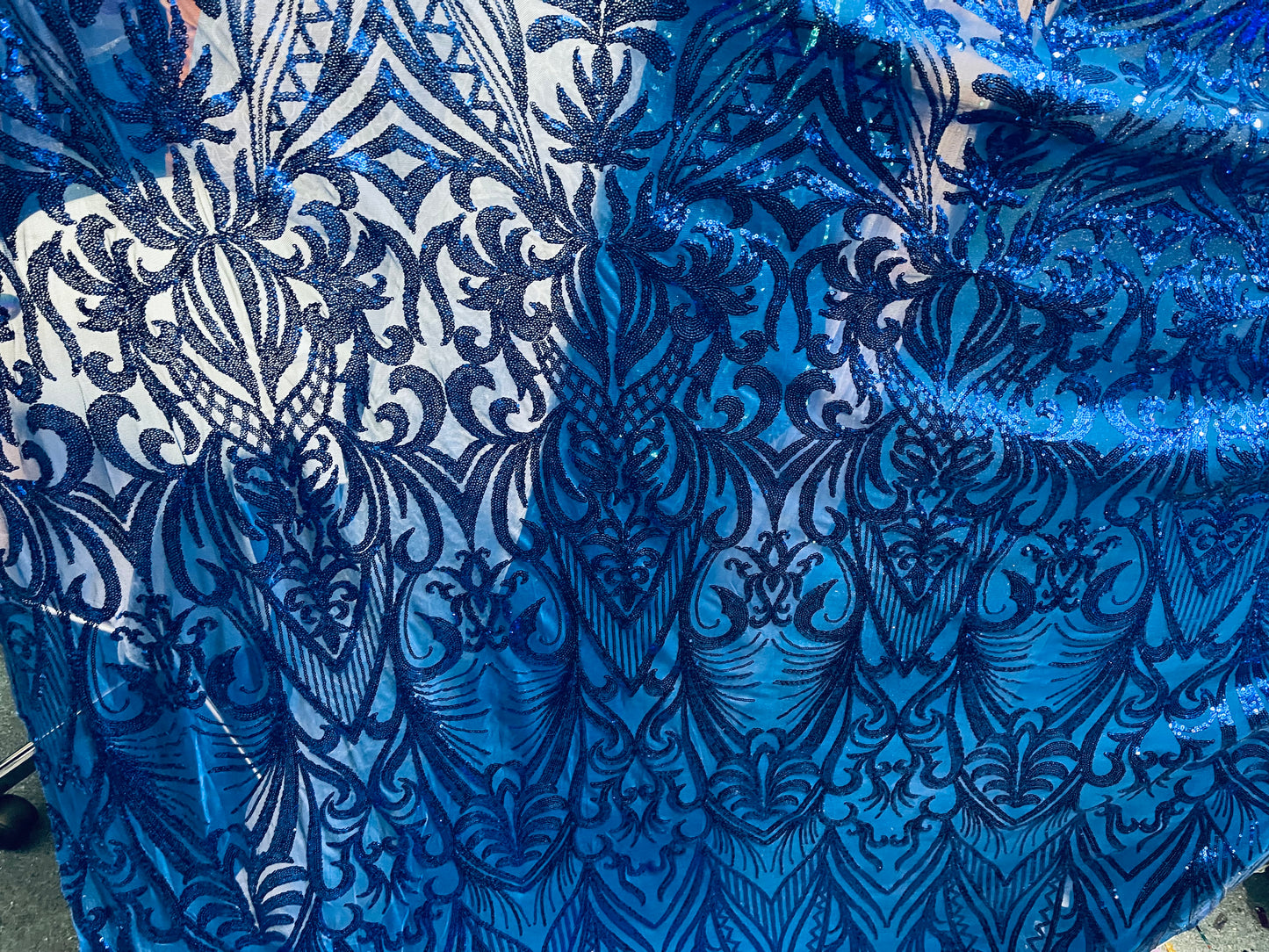Designer Royal blue 4 WAY LACE sequence for prom and wedding