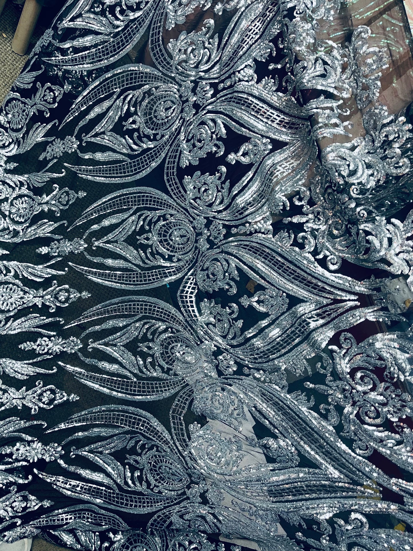 Designer 4way stretch sequins lace
