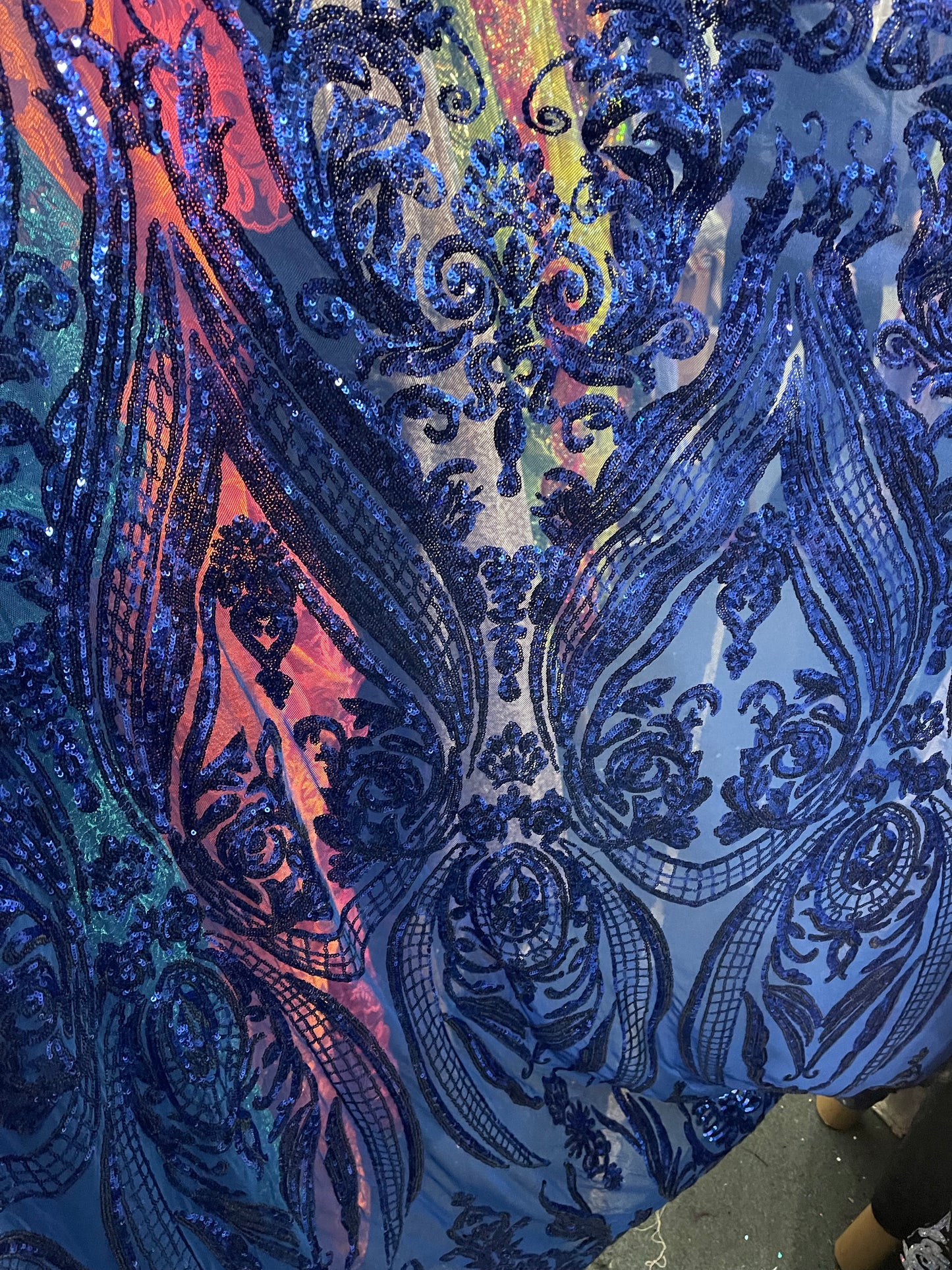 Royal blue 4 way sequence lace great fabric for prom and wedding dress and much more