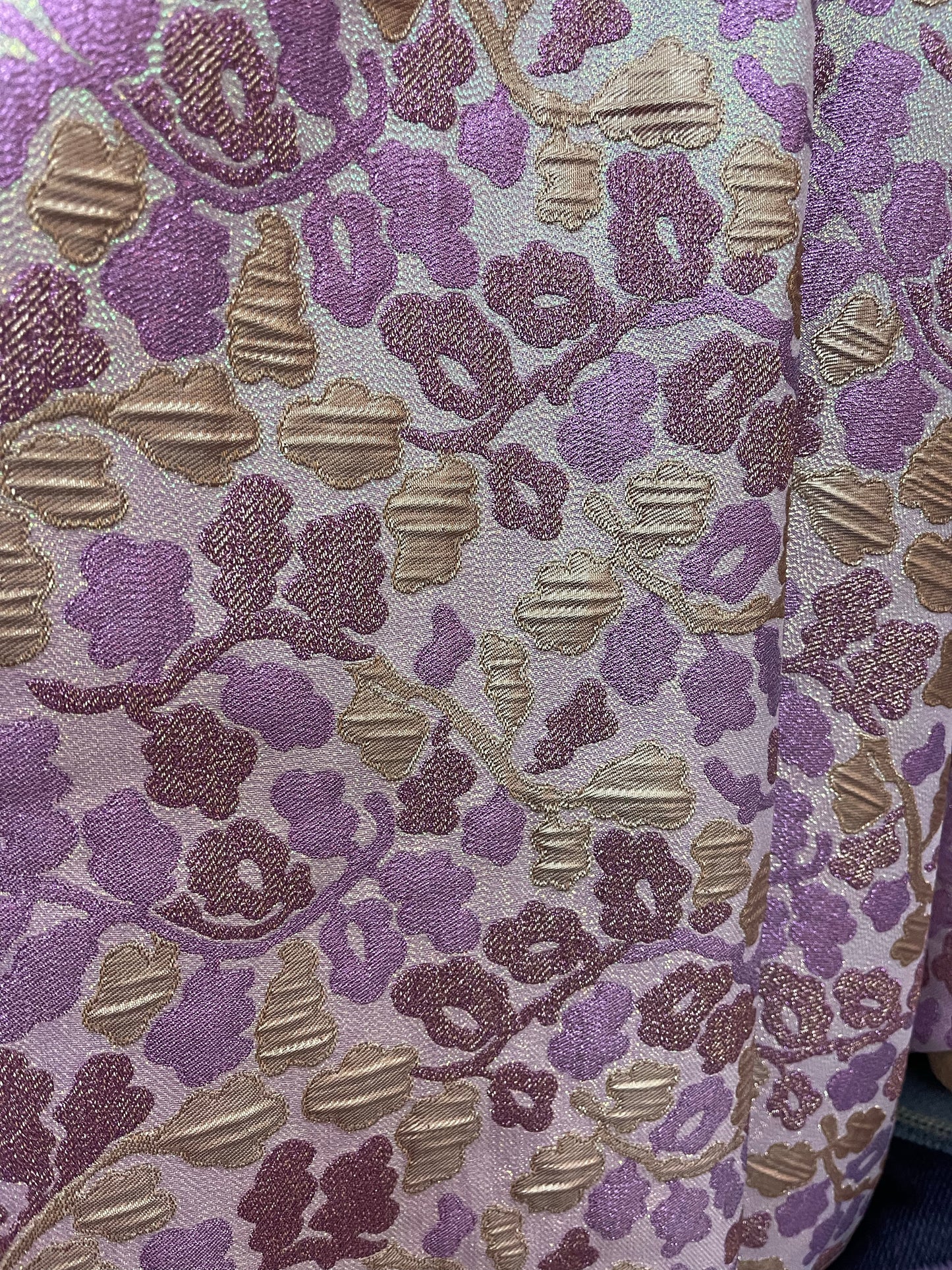 Metallic Lilac gold Elegant designer mikado Floral Brocade great for dress jacket pants skirt and much more made in Italy