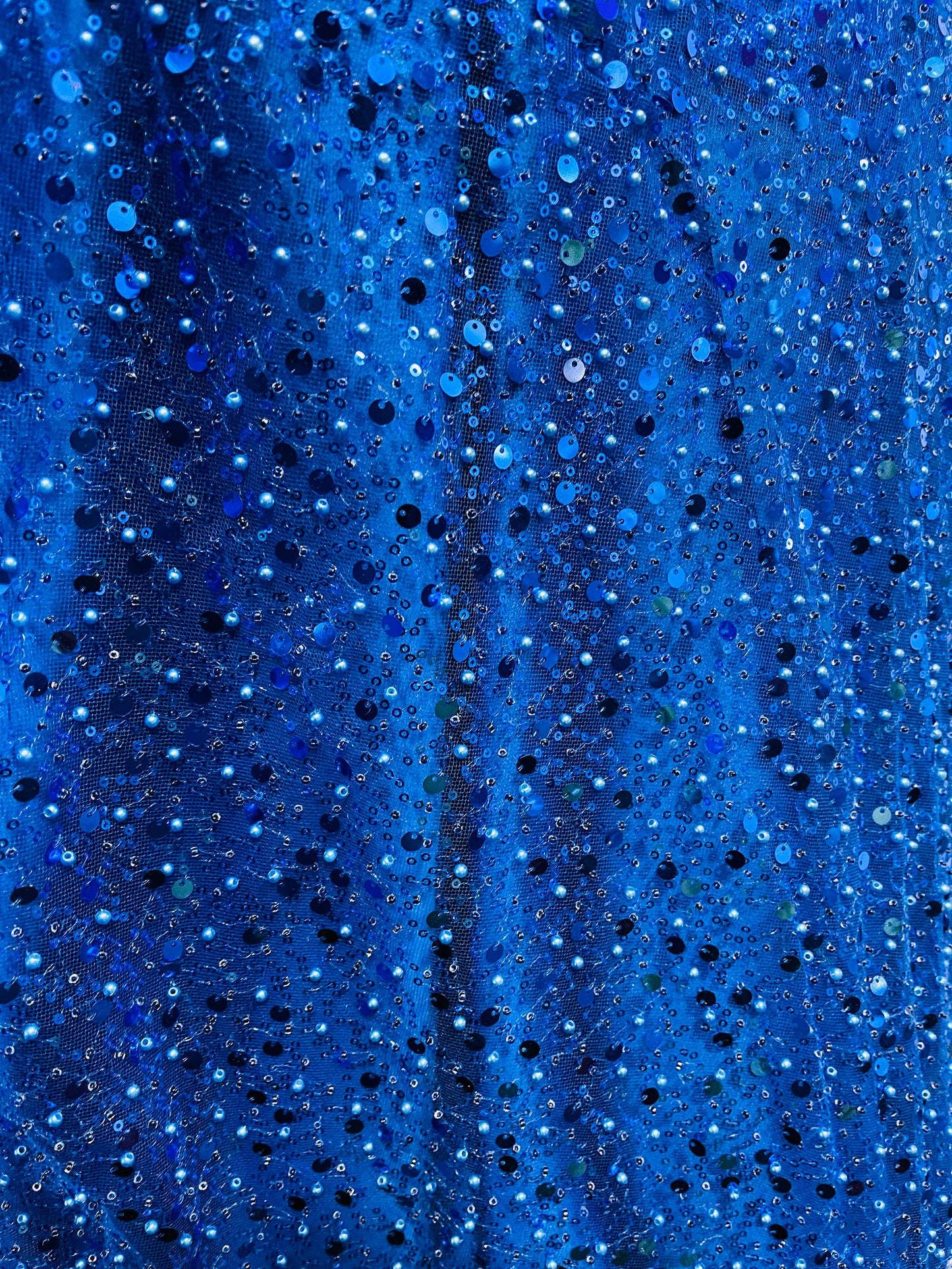 Royal blue beaded pores sequins lace made in France
