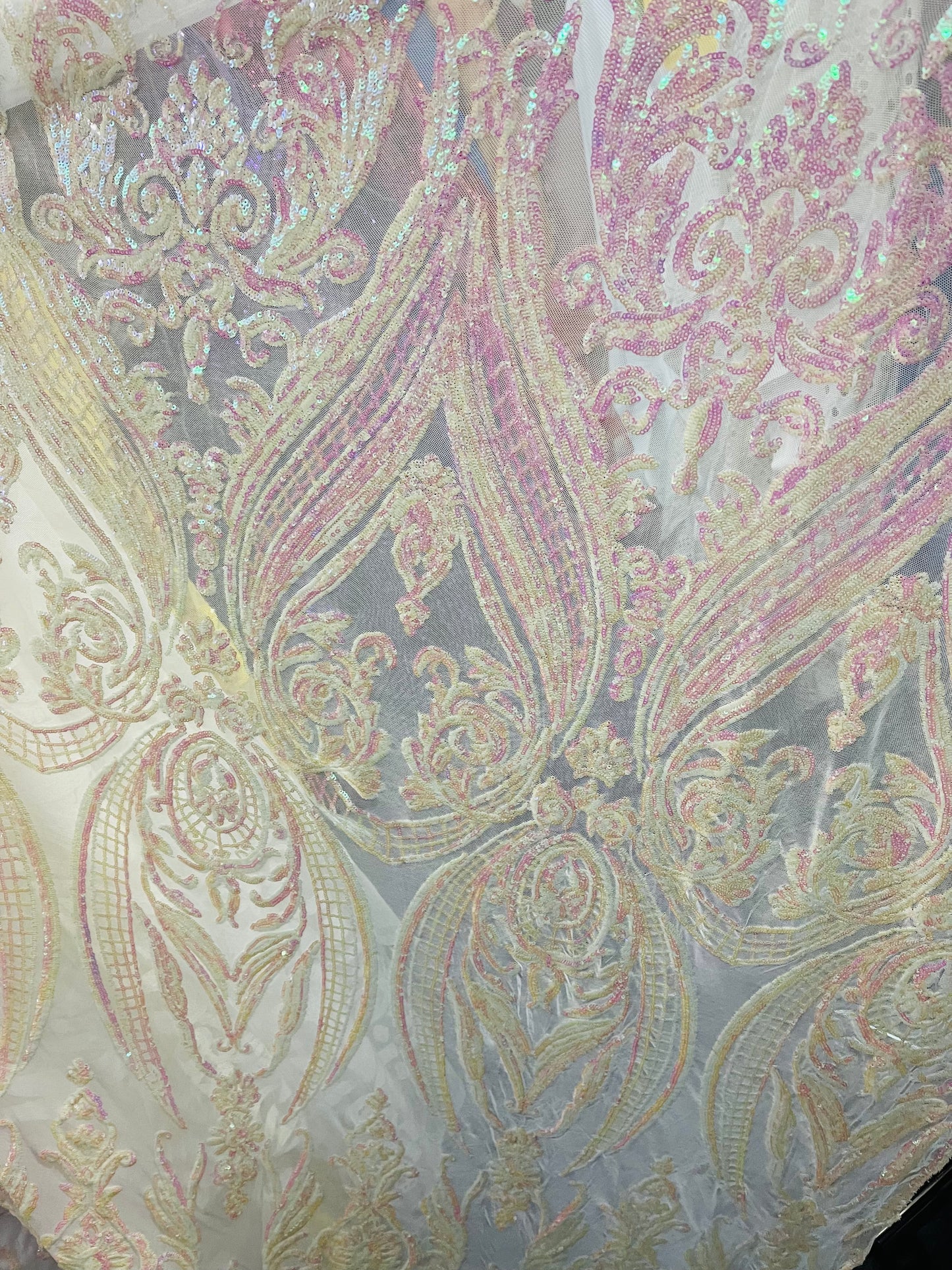 White ABE 4 way sequence lace great fabric for prom and wedding dress and much more