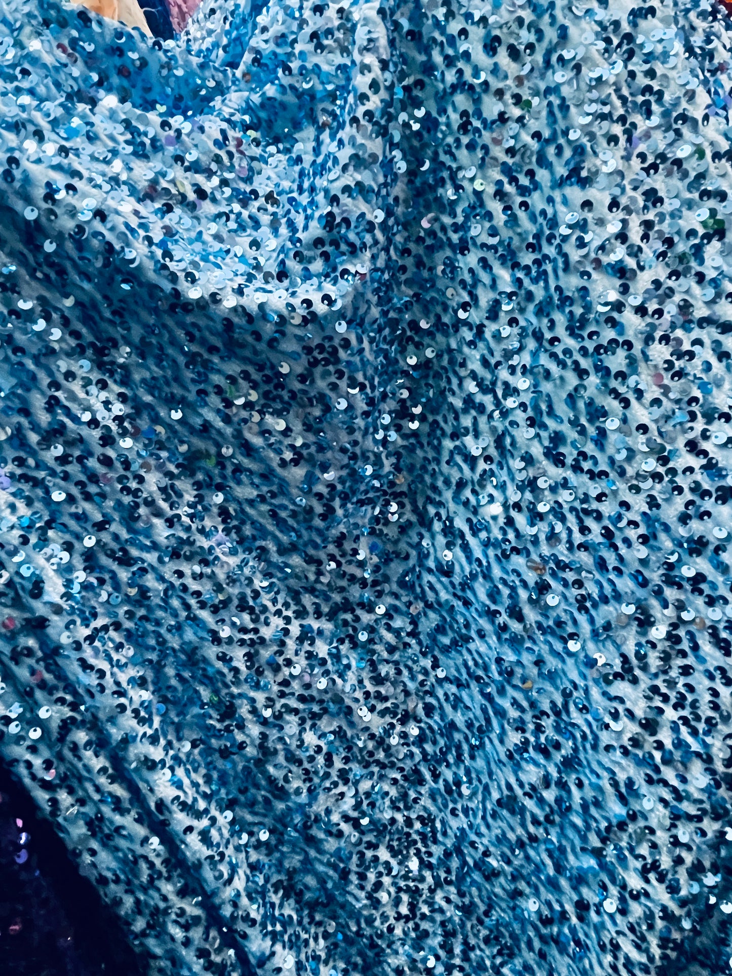 Babe blue Designer 4way stretch velvet sequins lace