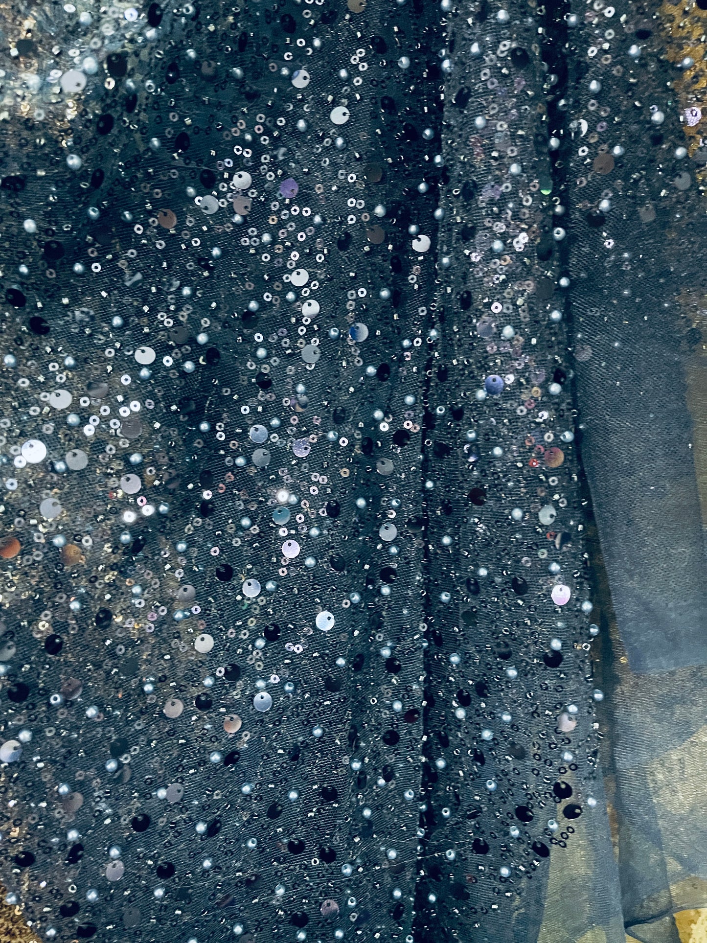 Navy blue beaded pores sequins lace made in France