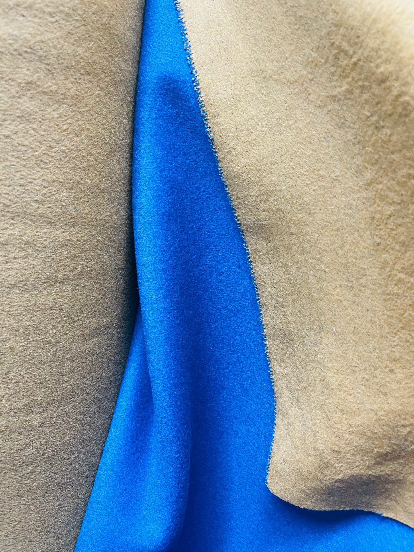 Blue with tan 100%Wool Cashmere dabbled face design by Lora piano