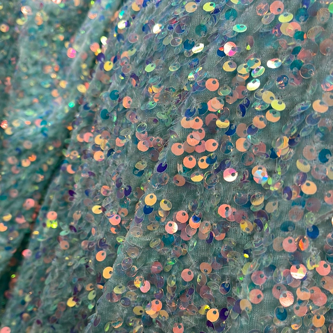 Tiffny blue iridescent ab 4way stretch velvet sequins velvet great for dress prom jackets pants skirt and much more