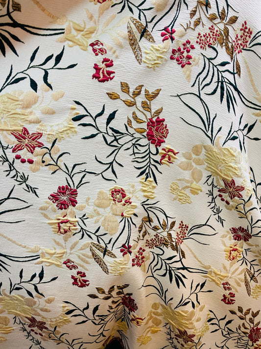 Metallic luxury brocade dabble face champagne with wine flowers design made in Italy