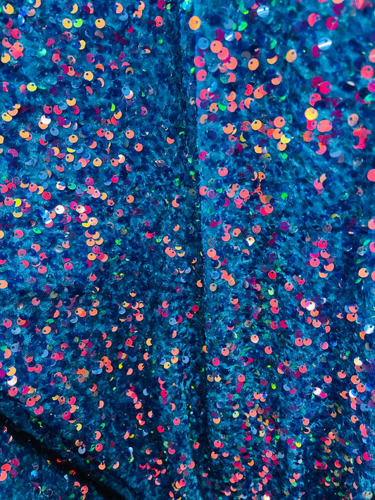 Teal iridescent 4way stretch velvet sequins velvet great for dress prom jackets pants skirt and much more