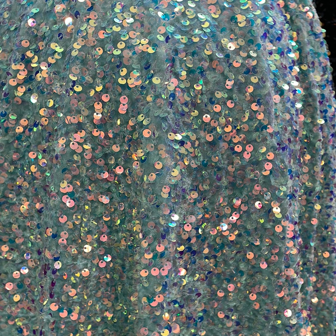 Tiffny blue iridescent ab 4way stretch velvet sequins velvet great for dress prom jackets pants skirt and much more