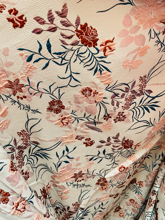 Metallic luxury brocade dabble face metallic pink with pink flowers design made in Italy