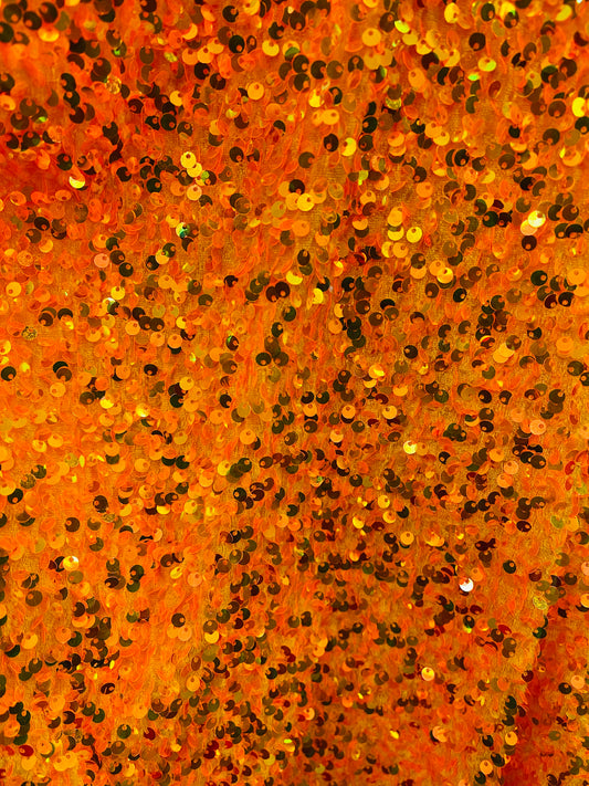 Orange iridisent 4way stretch velvet sequins velvet great for dress prom jackets pants skirt and much more