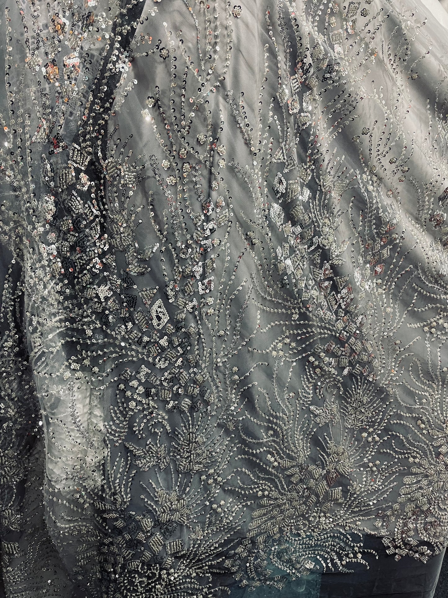 Silver beaded lace great for dress jacket pants skirt and much more made in Italy