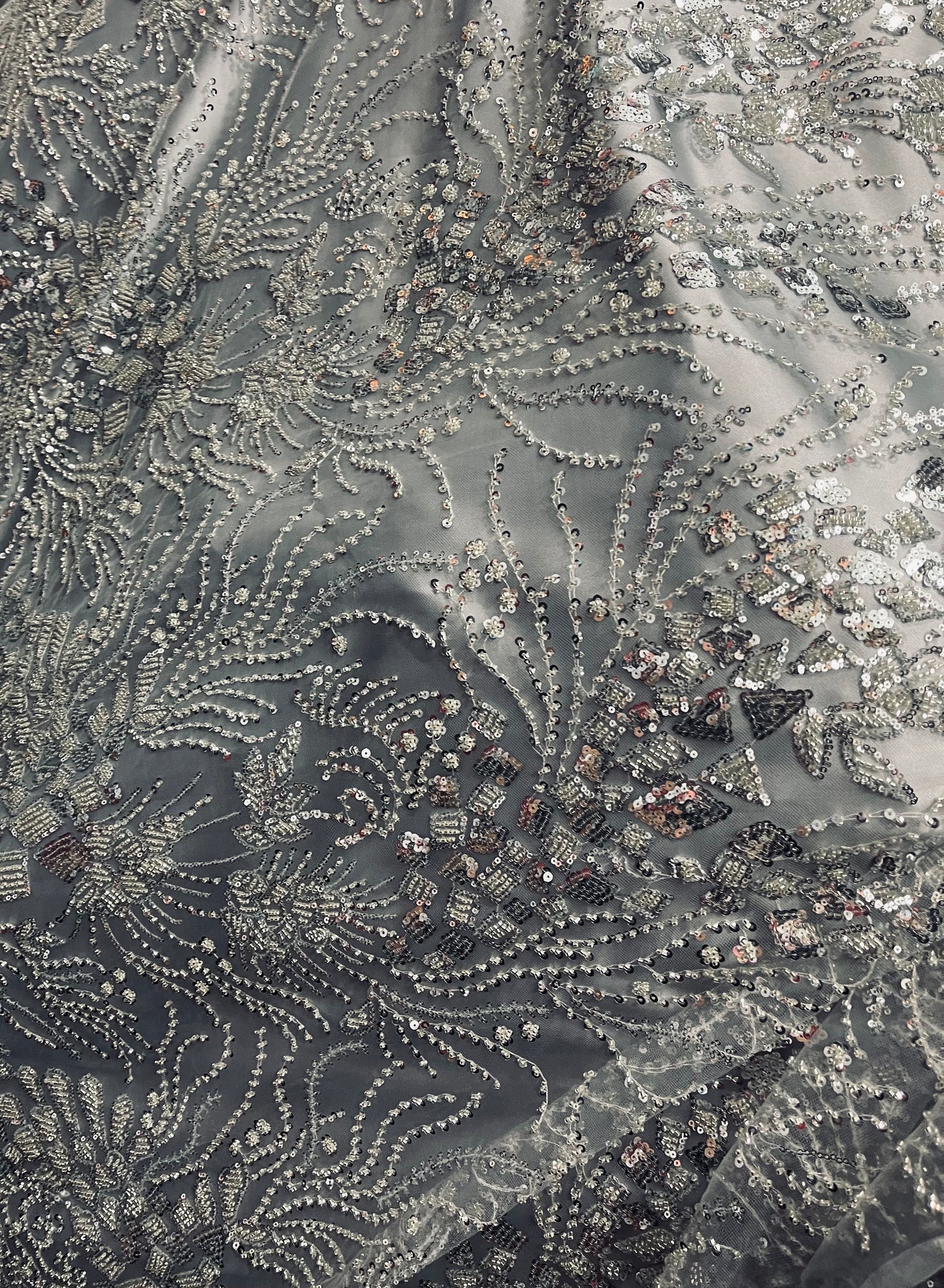 Silver beaded lace great for dress jacket pants skirt and much more made in Italy