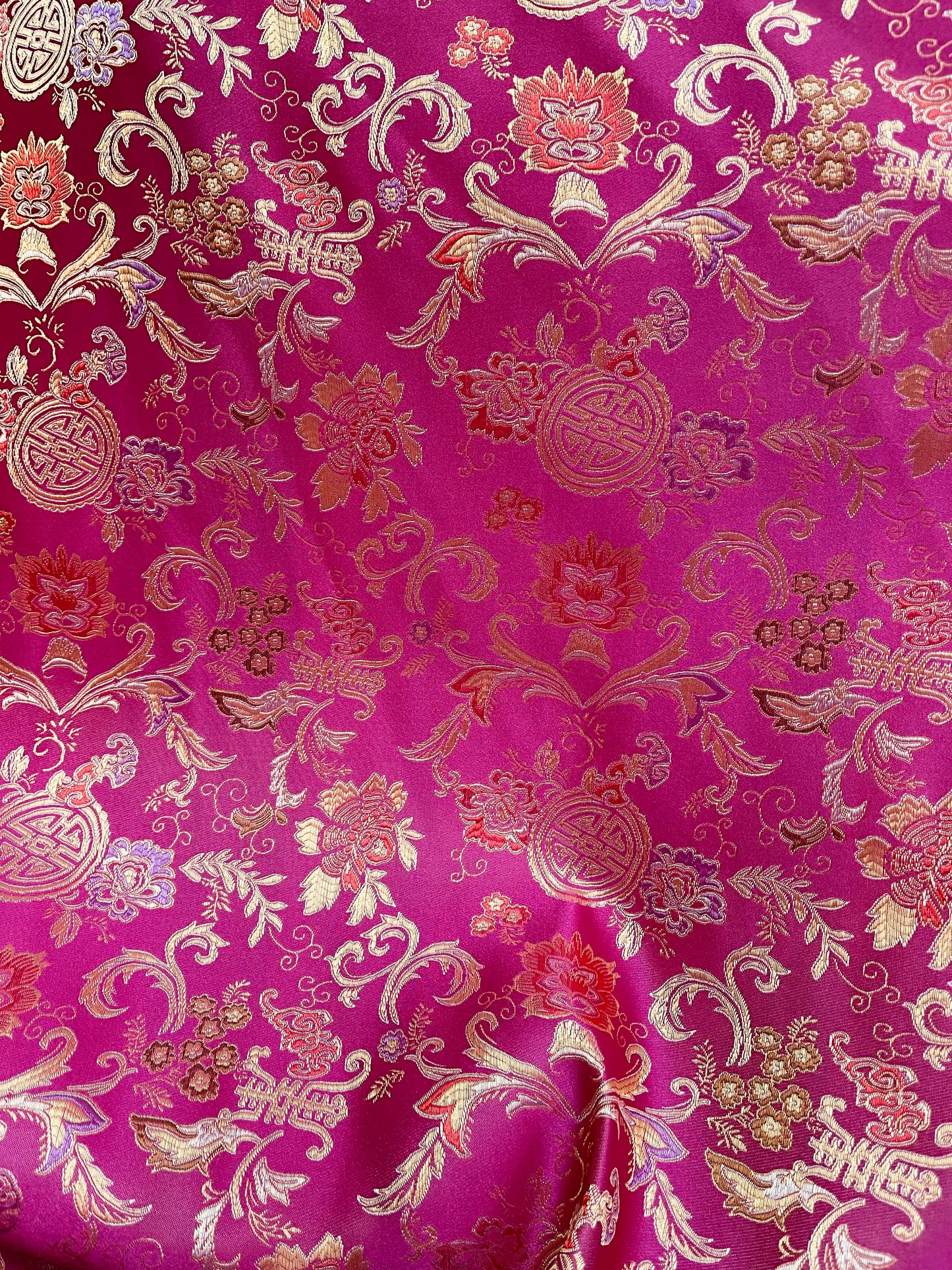Hot pink and gold Japanese style designer satin Brocade great for dress jacket pants skirt and much more