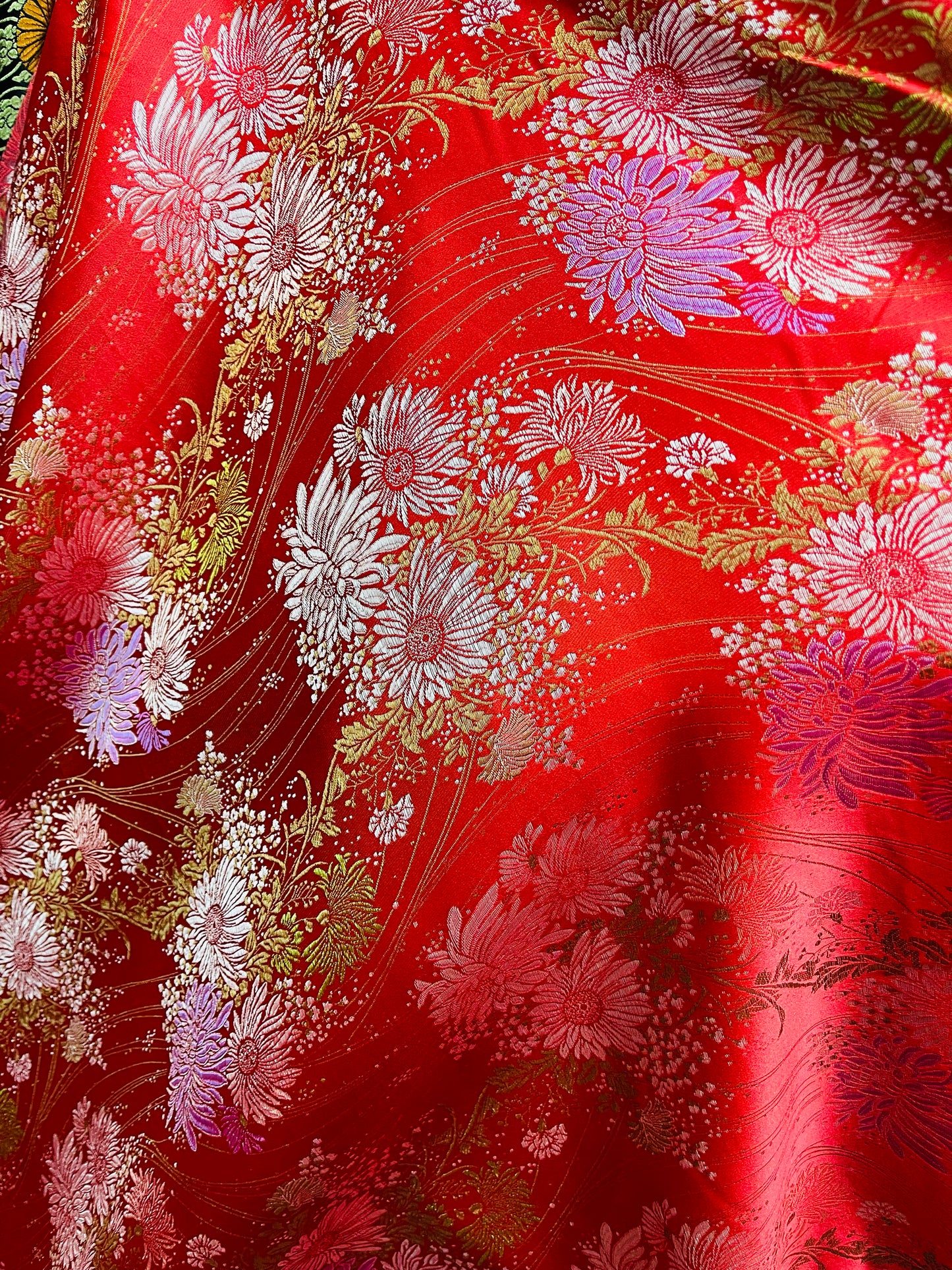 RED flowers Japanese style brocade great for pants skirt shirt dress pillow cover and much more