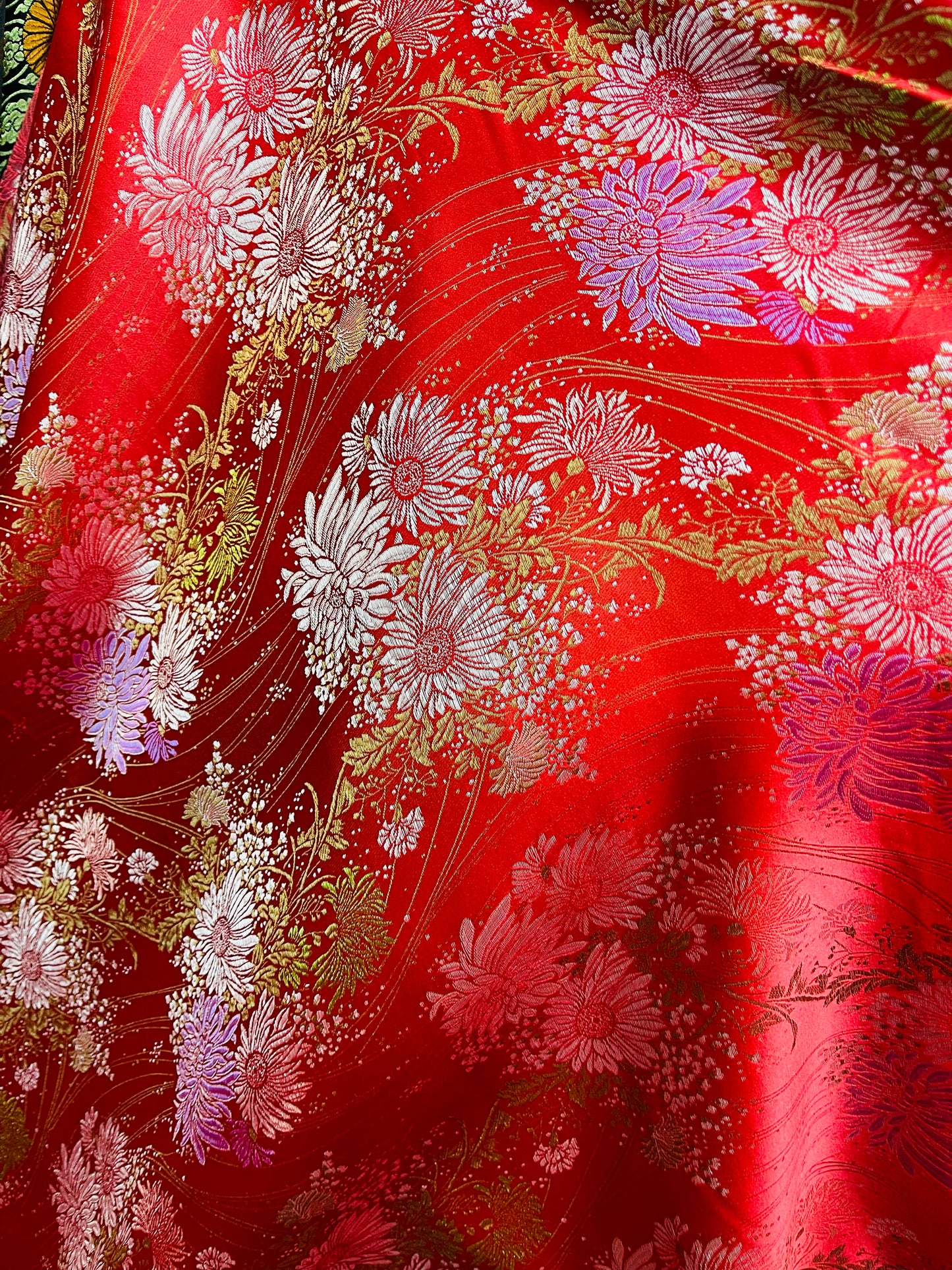 RED flowers Japanese style brocade great for pants skirt shirt dress pillow cover and much more