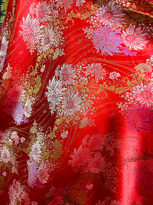 RED flowers Japanese style brocade great for pants skirt shirt dress pillow cover and much more