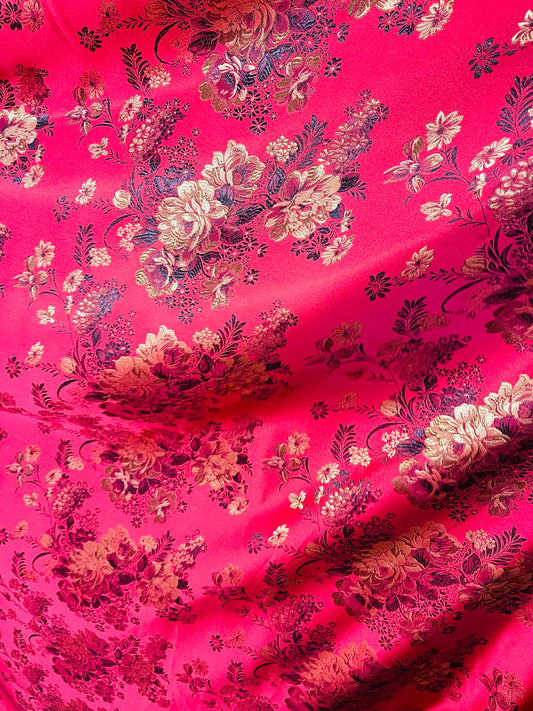 Red flowers Japanese style brocade great for pants skirt shirt dress pillow cover and much more
