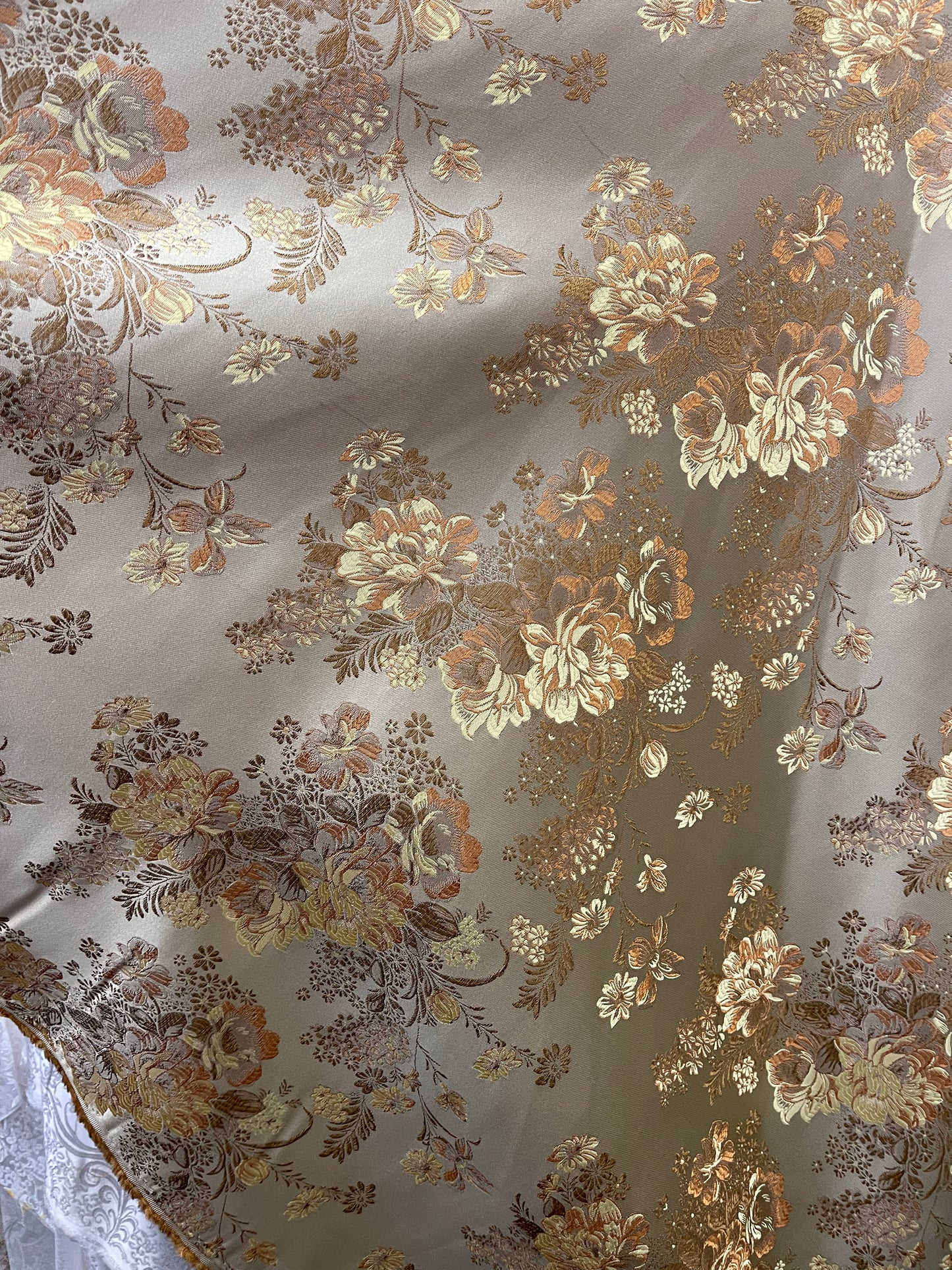 Gold flowers Japanese style brocade great for pants skirt shirt dress pillow cover and much more