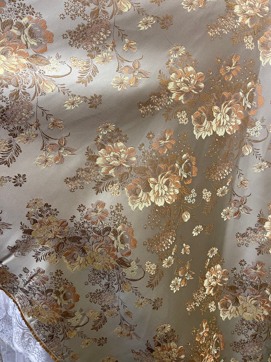 Gold flowers Japanese style brocade great for pants skirt shirt dress pillow cover and much more